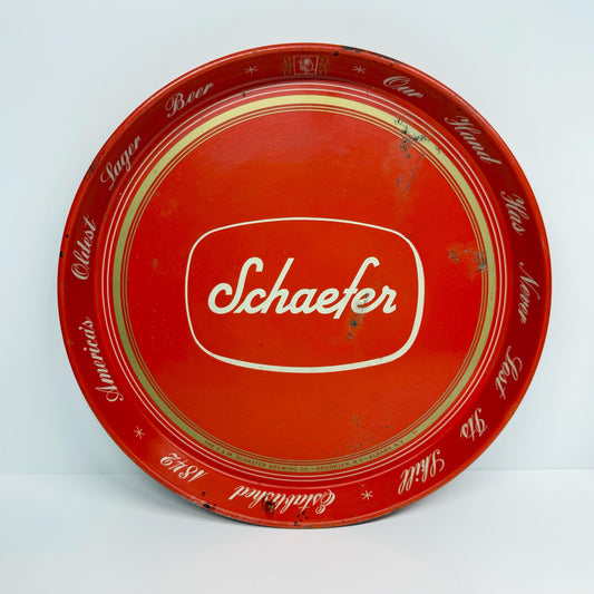 Vintage Red Metal Schaefer Beer Tray Made by Canco.