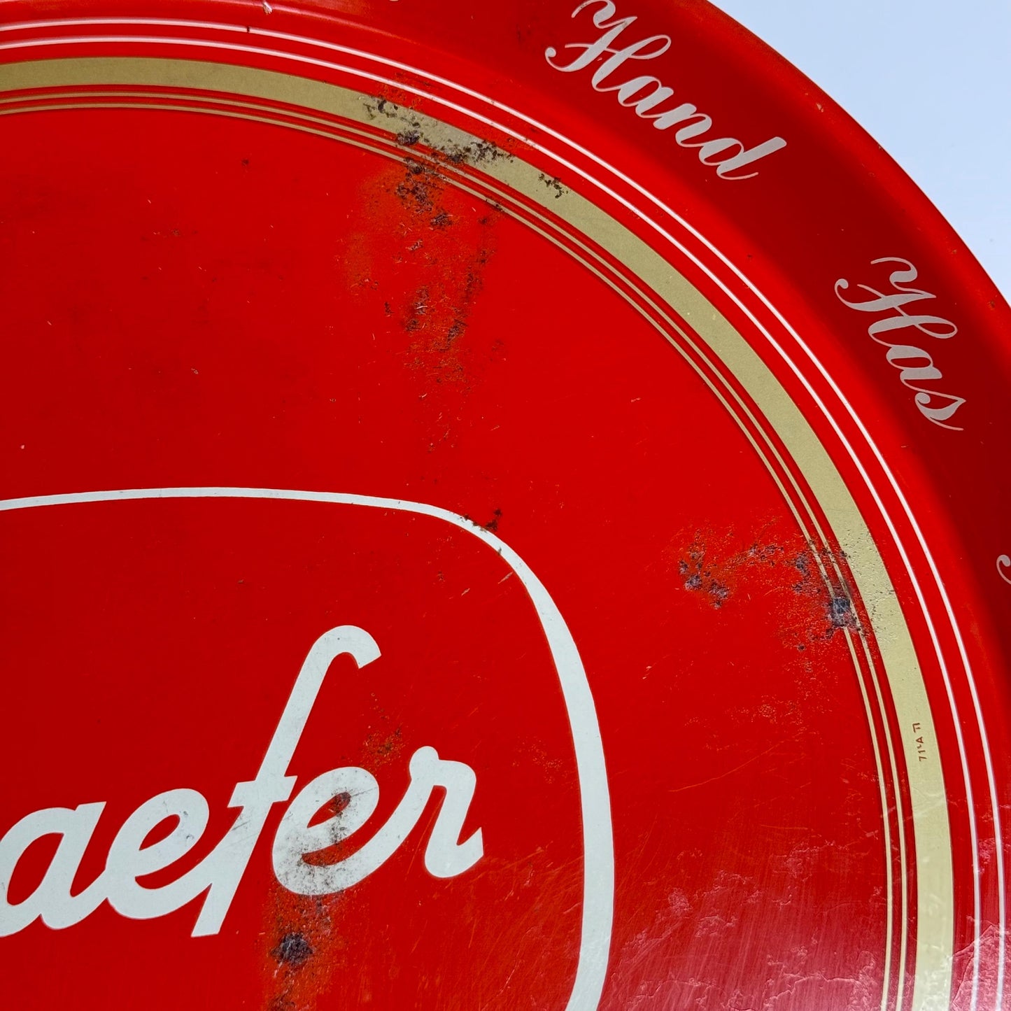 Vintage Red Metal Schaefer Beer Tray Made by Canco.