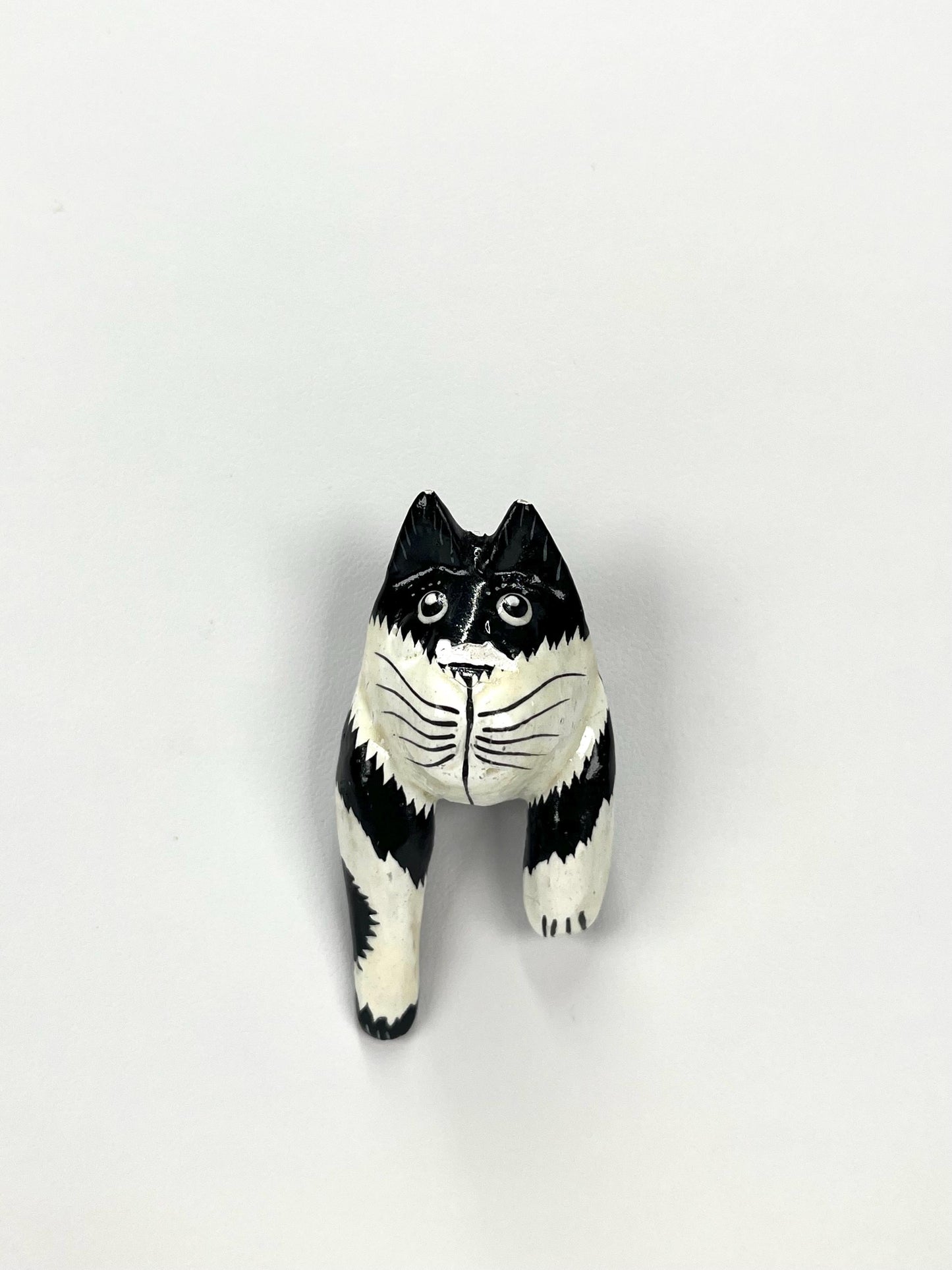 Vintage Brooch Pin of Black and White Wooden Cat