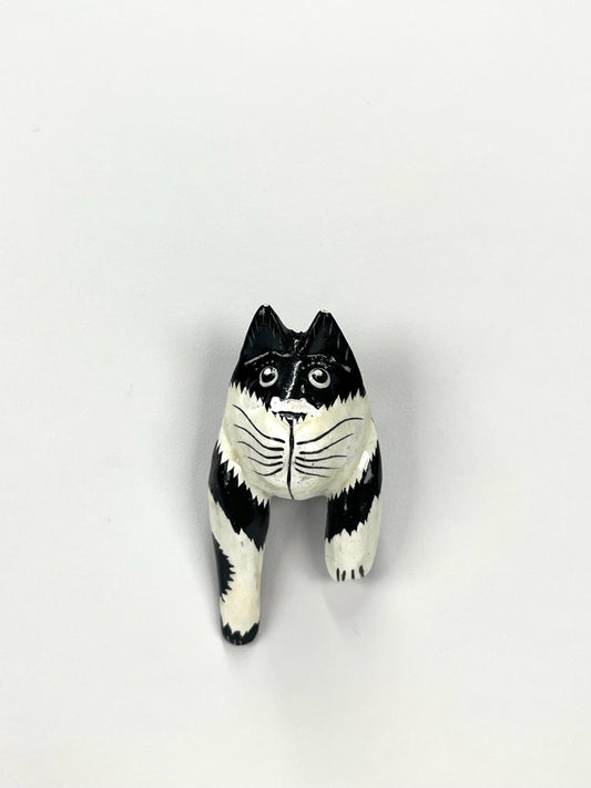 Vintage Brooch Pin of Black and White Wooden Cat