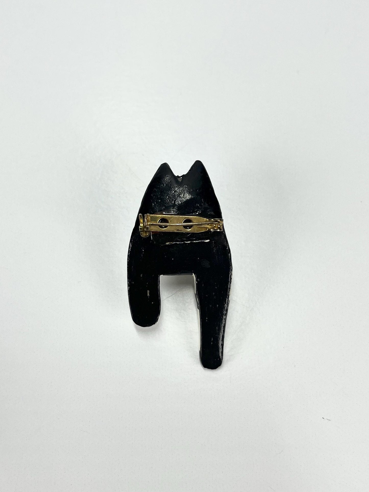 Vintage Brooch Pin of Black and White Wooden Cat