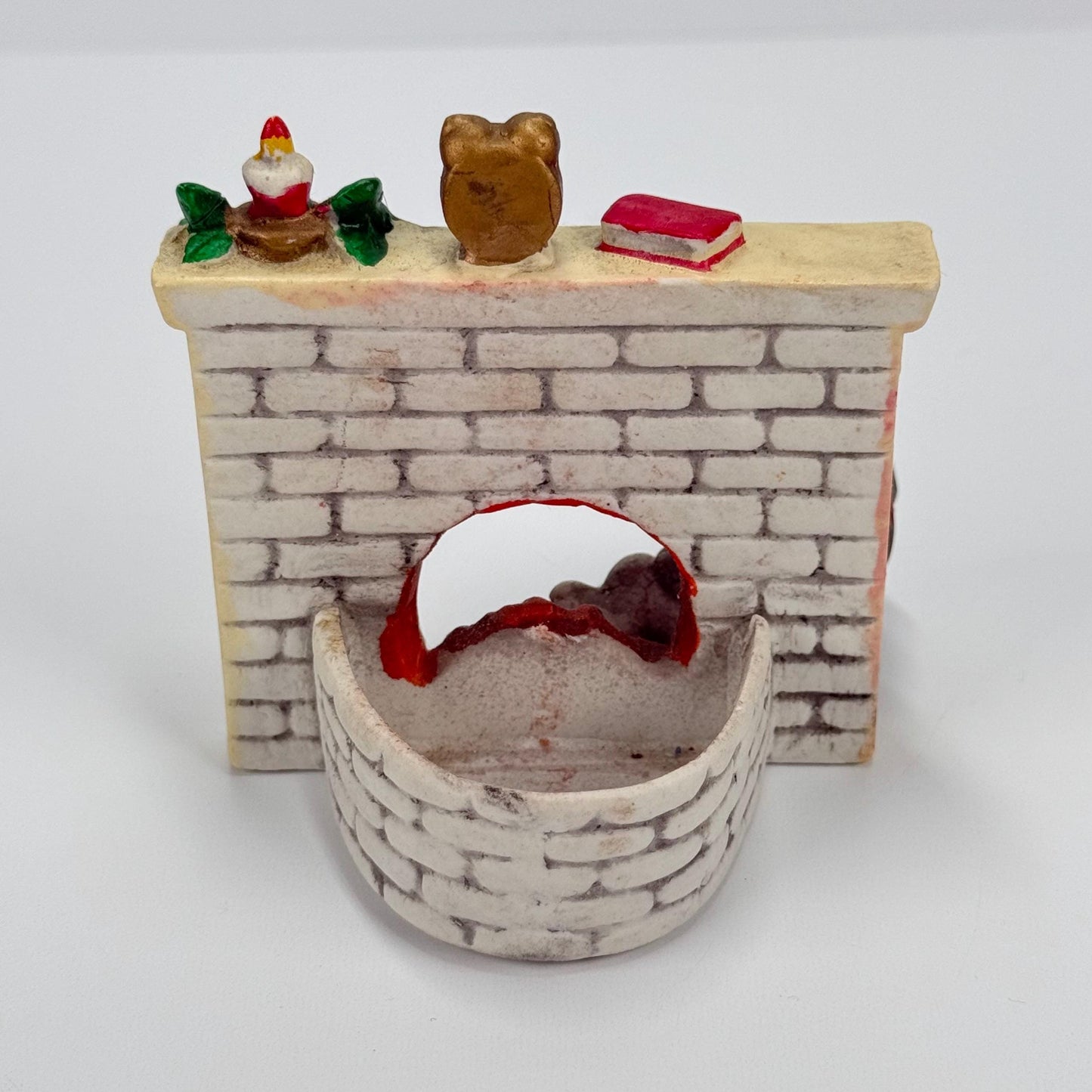 Vintage Ceramic Candle Holder of Christmas Mouse in Front of Fireplace with Original Box