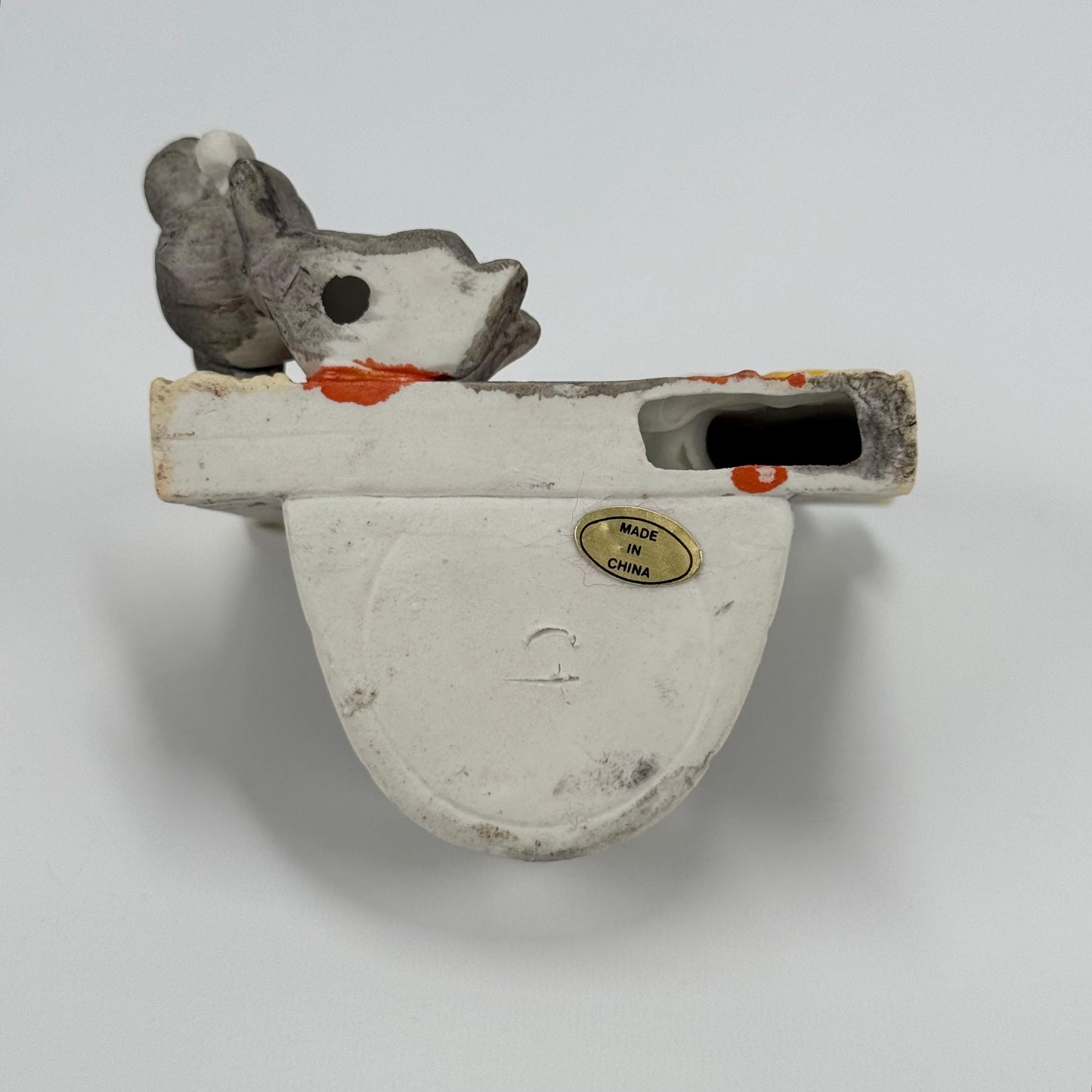 Vintage Ceramic Candle Holder of Christmas Mouse in Front of Fireplace with Original Box