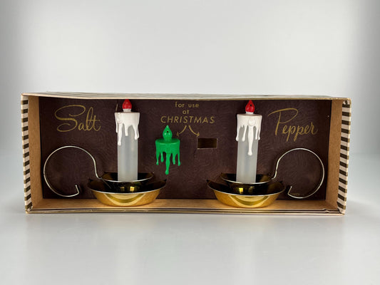 Vintage Salt and Pepper Shakers of Christmas Candlesticks by Davis and in Original Box.