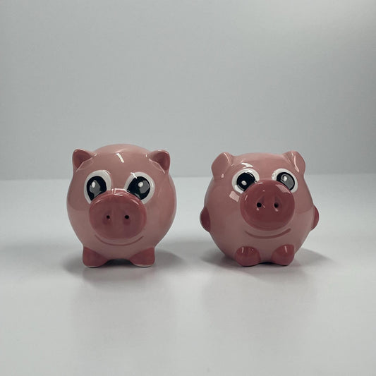 Vintage Salt and Pepper Shaker Set of Adorable Pink Smiling Pigs