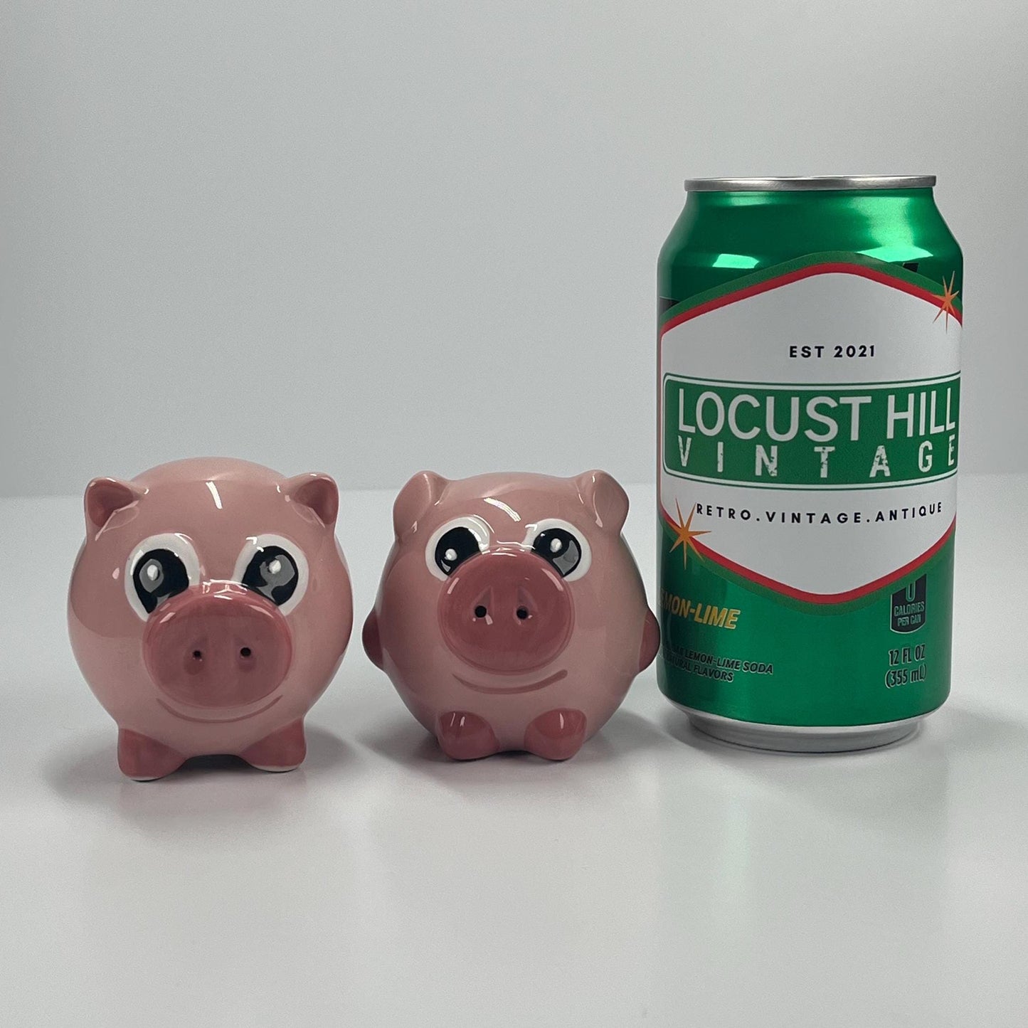 Vintage Salt and Pepper Shaker Set of Adorable Pink Smiling Pigs