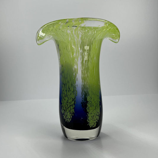 Vintage Hand Blown Art Glass Vase in Shades of Green & Blue by Teleflora Vase
