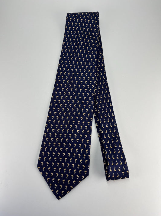 Vintage Silk Necktie in Navy Blue with Dolphin Print by Andrew’s Ties