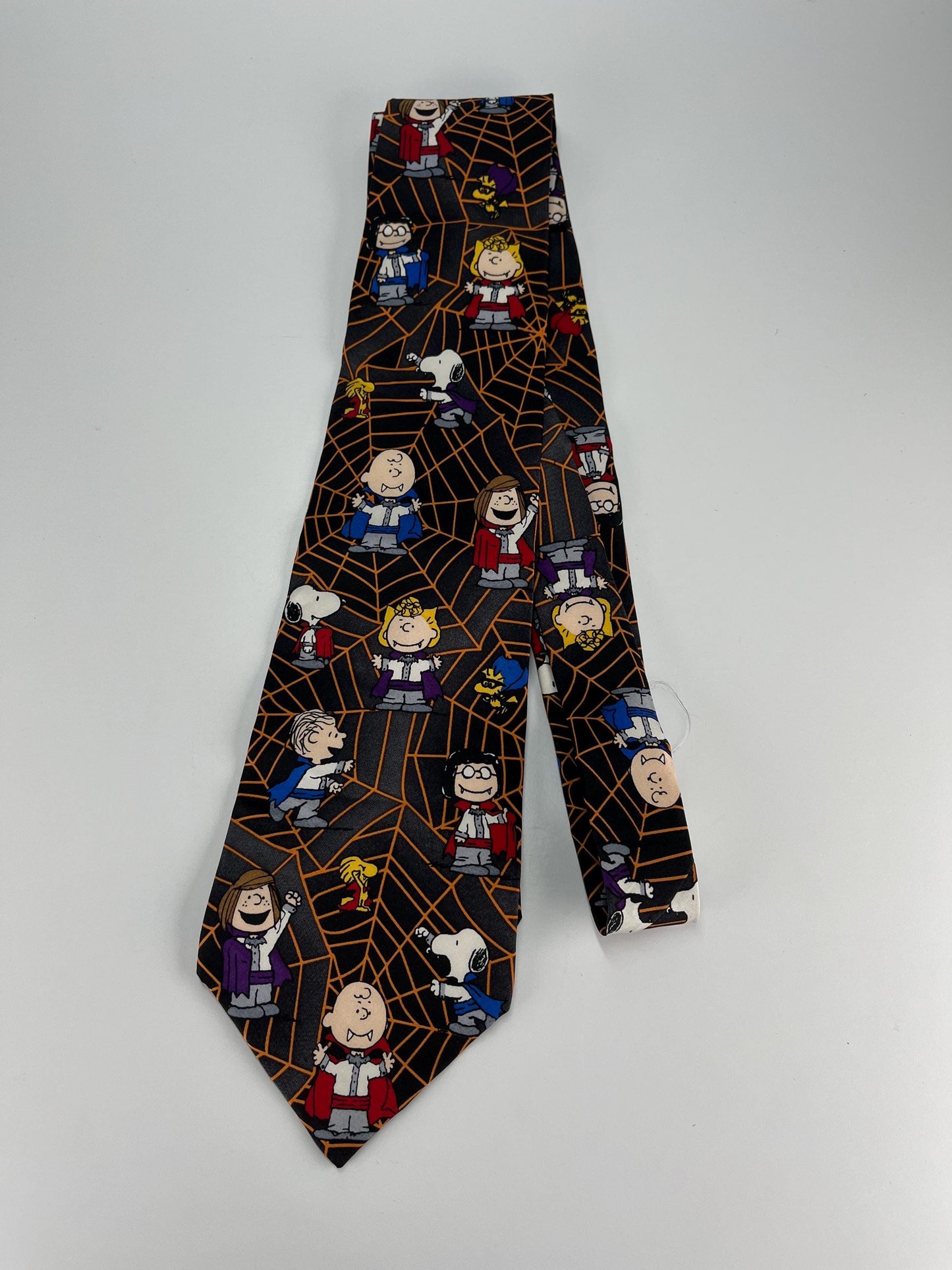 Vintage Silk Necktie of Peanuts Gang in Trick or Treat Halloween Theme