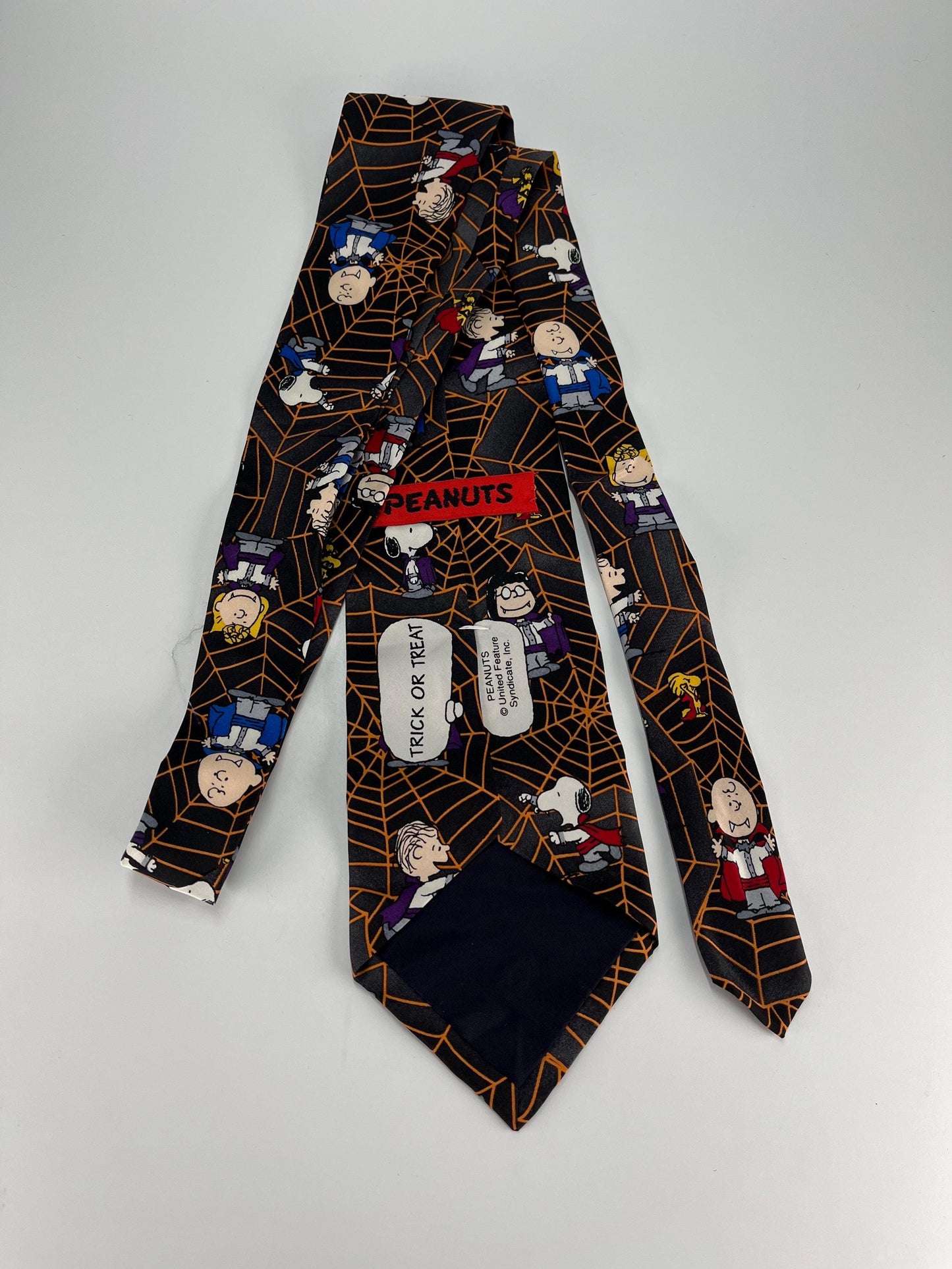 Vintage Silk Necktie of Peanuts Gang in Trick or Treat Halloween Theme