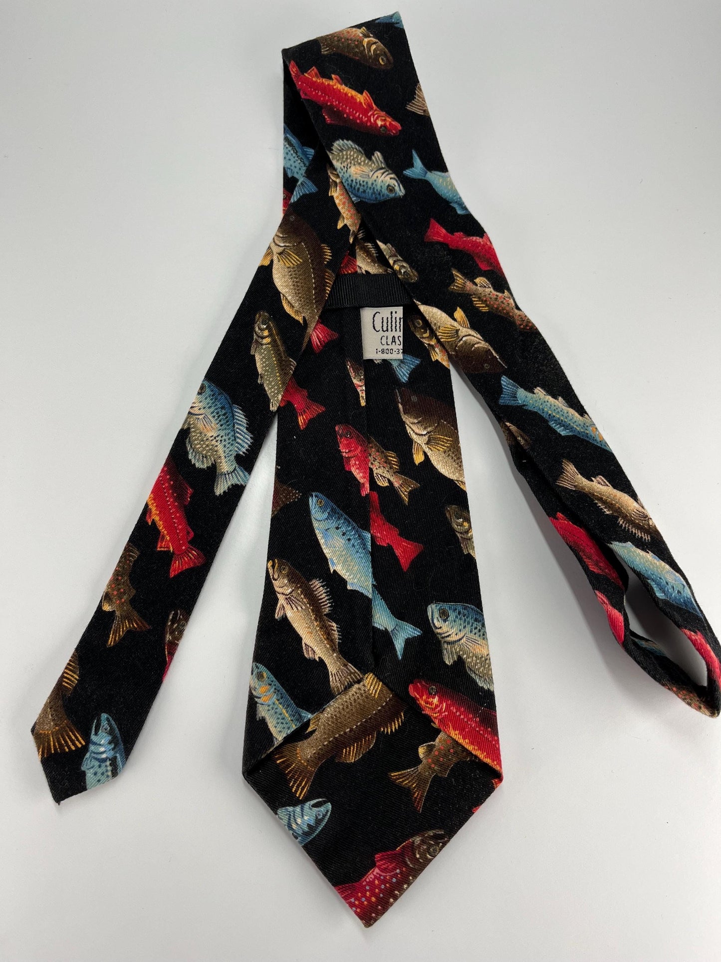 Vintage Black Necktie of Freshwater Fish by Culinary Classic