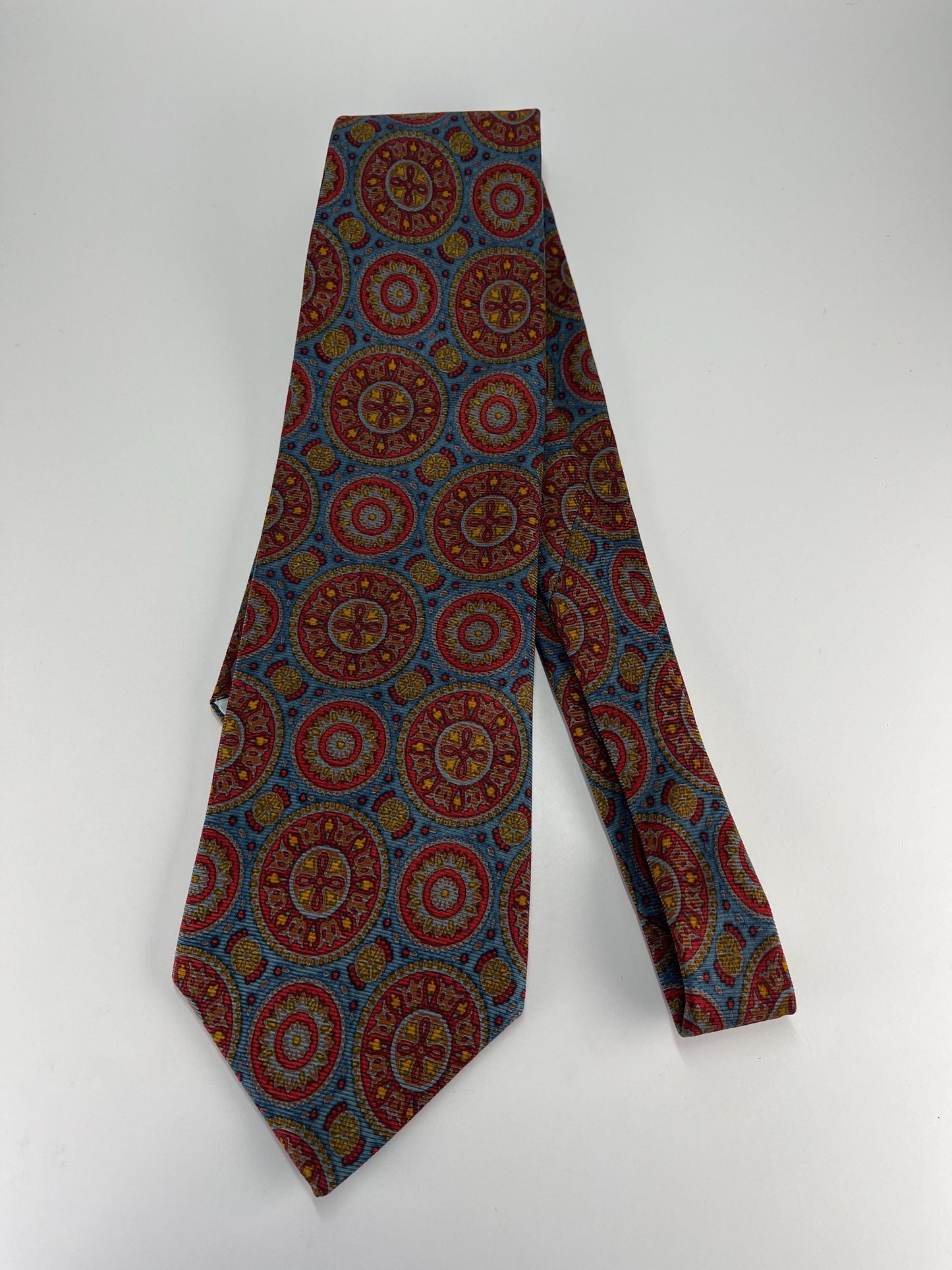 Vintage Necktie in Red, Yellow, and Blue Mandala Design by Barney's New York