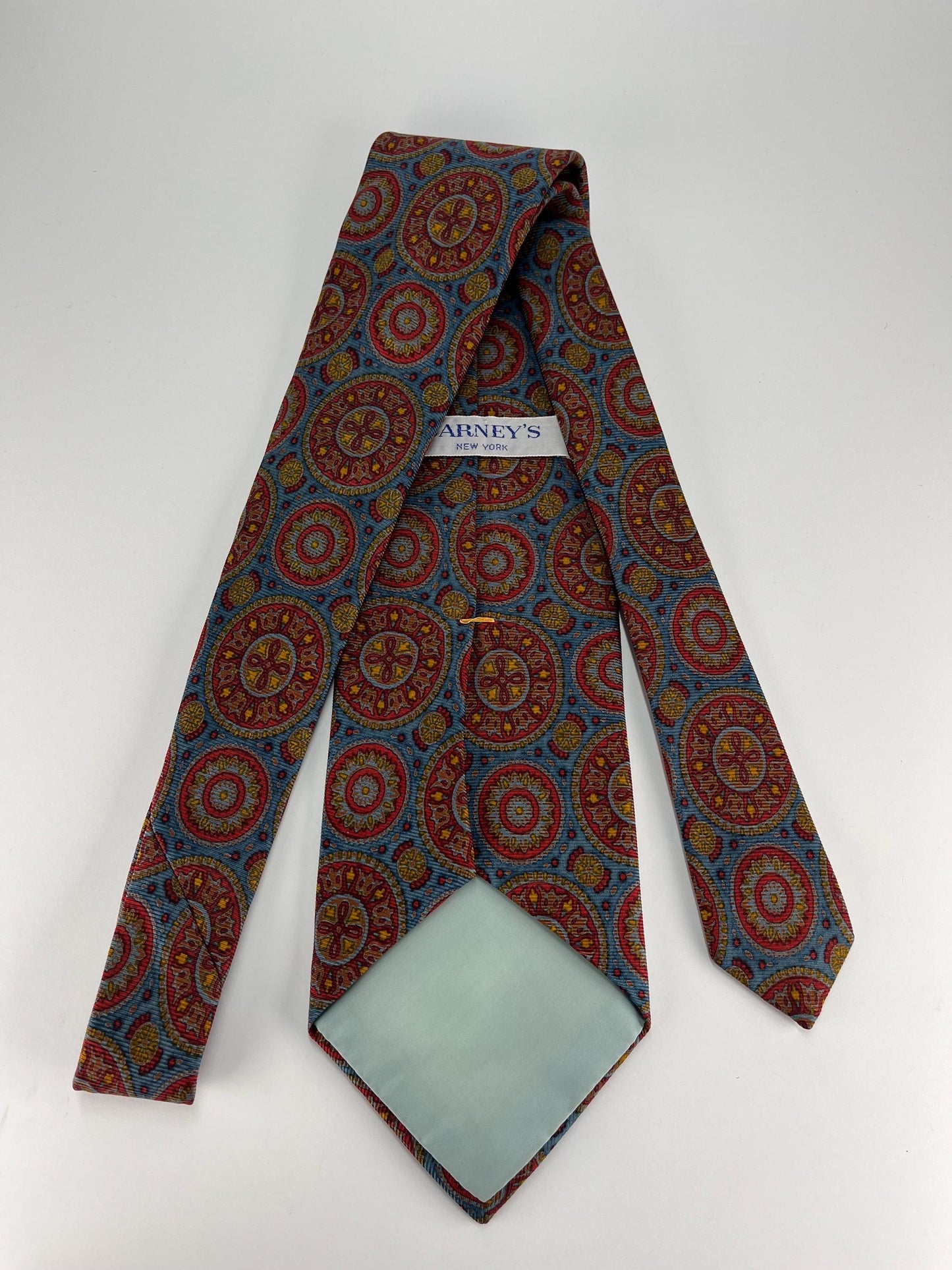 Vintage Necktie in Red, Yellow, and Blue Mandala Design by Barney's New York