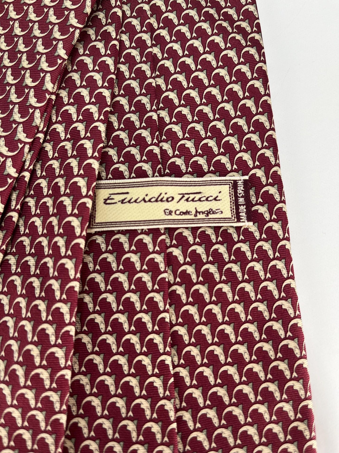 Vintage Red Necktie with Fish Pattern Design by Emidio Tucci and Made in Spain