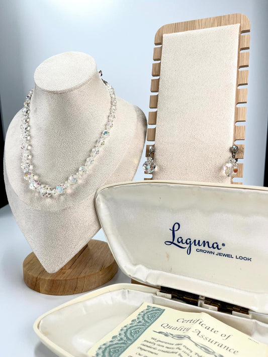 Vintage Necklace and Earring Set Made of Crystals by Laguna with Original Case