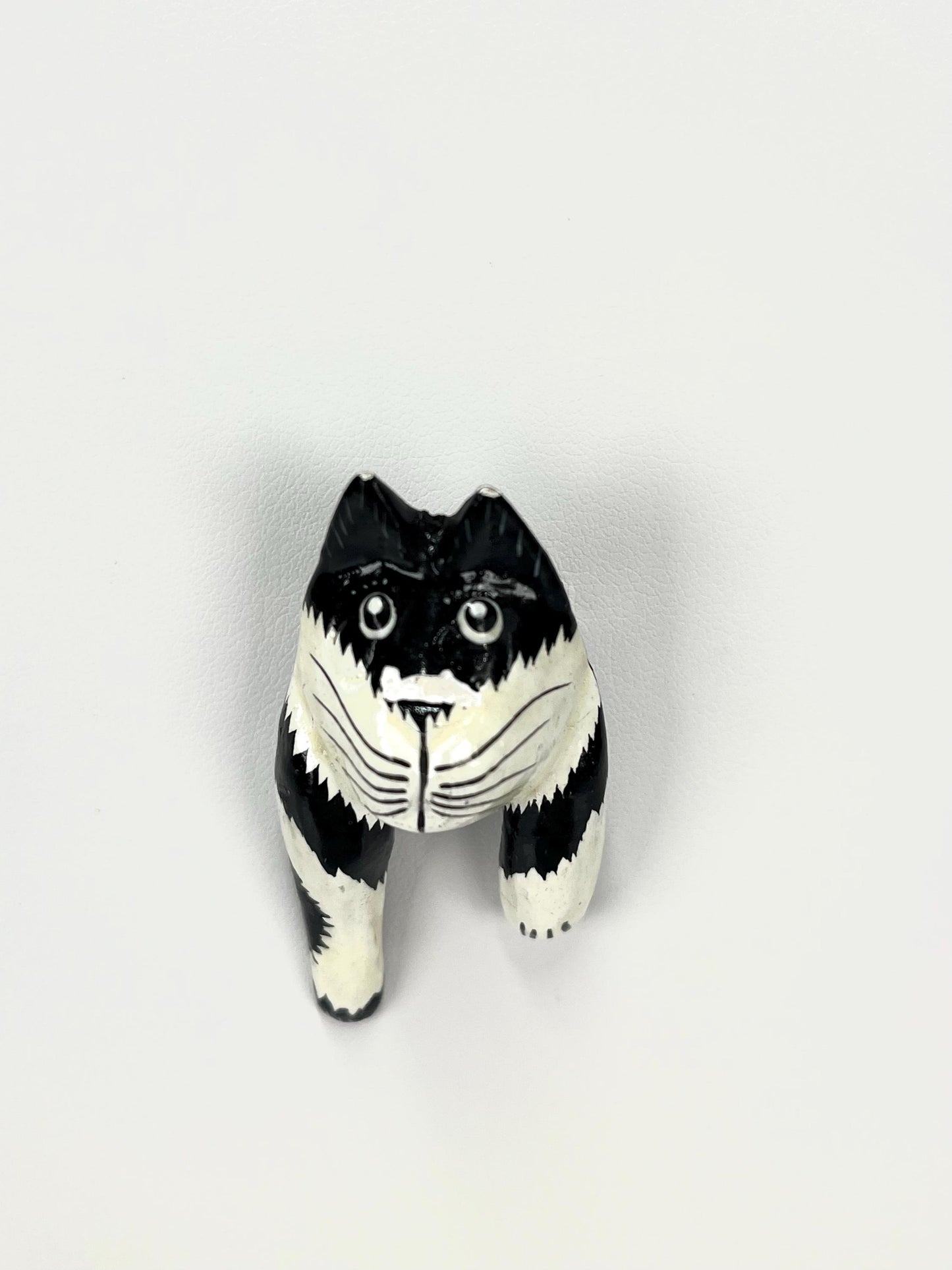 Vintage Brooch Pin of Black and White Wooden Cat