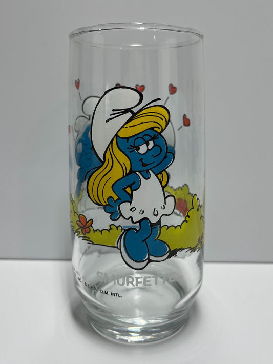 Vintage Smurfette Glass with Hearts Collectible 1982