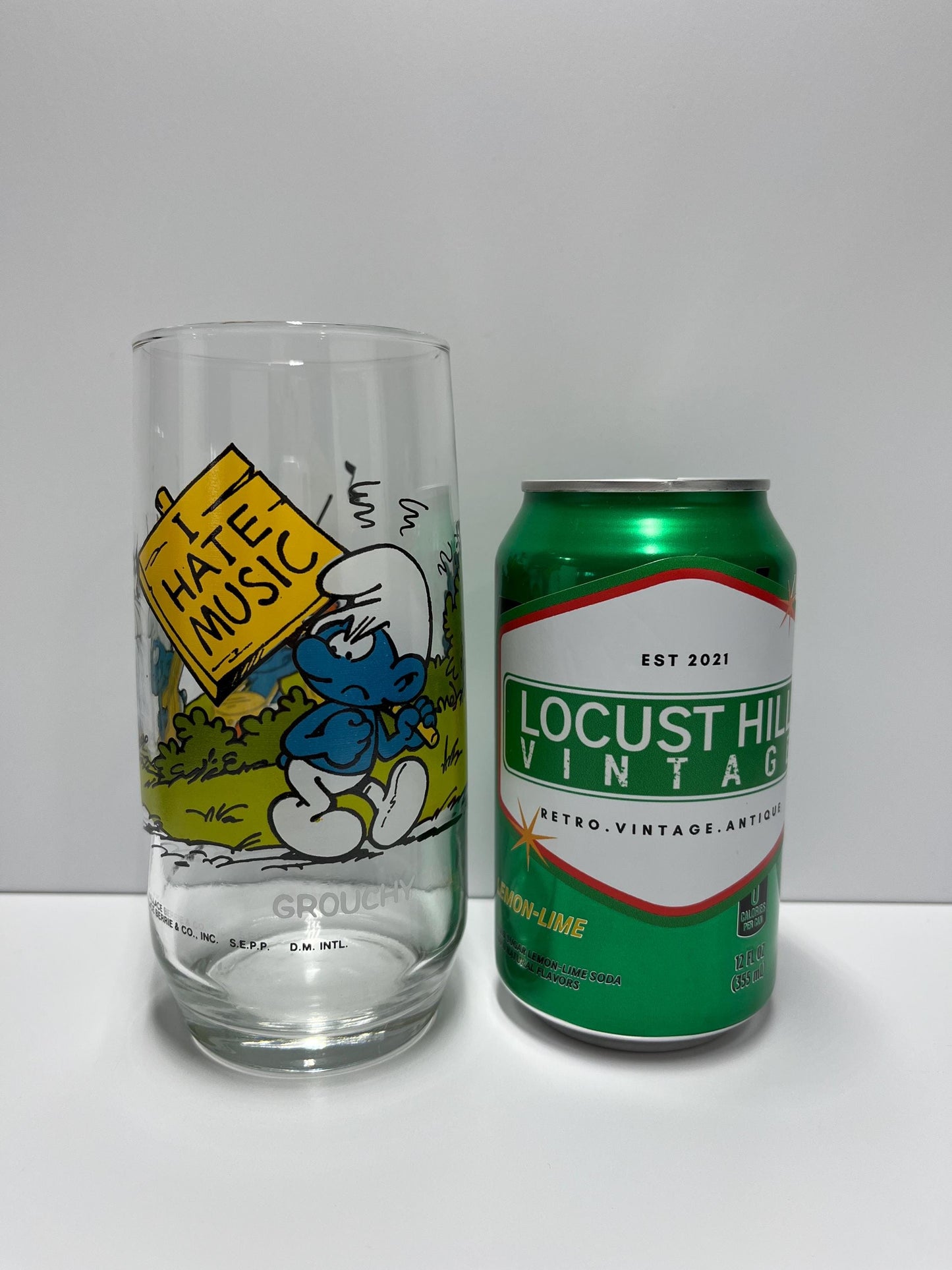 Vintage Grouchy Smurf Glass Collectible 1982