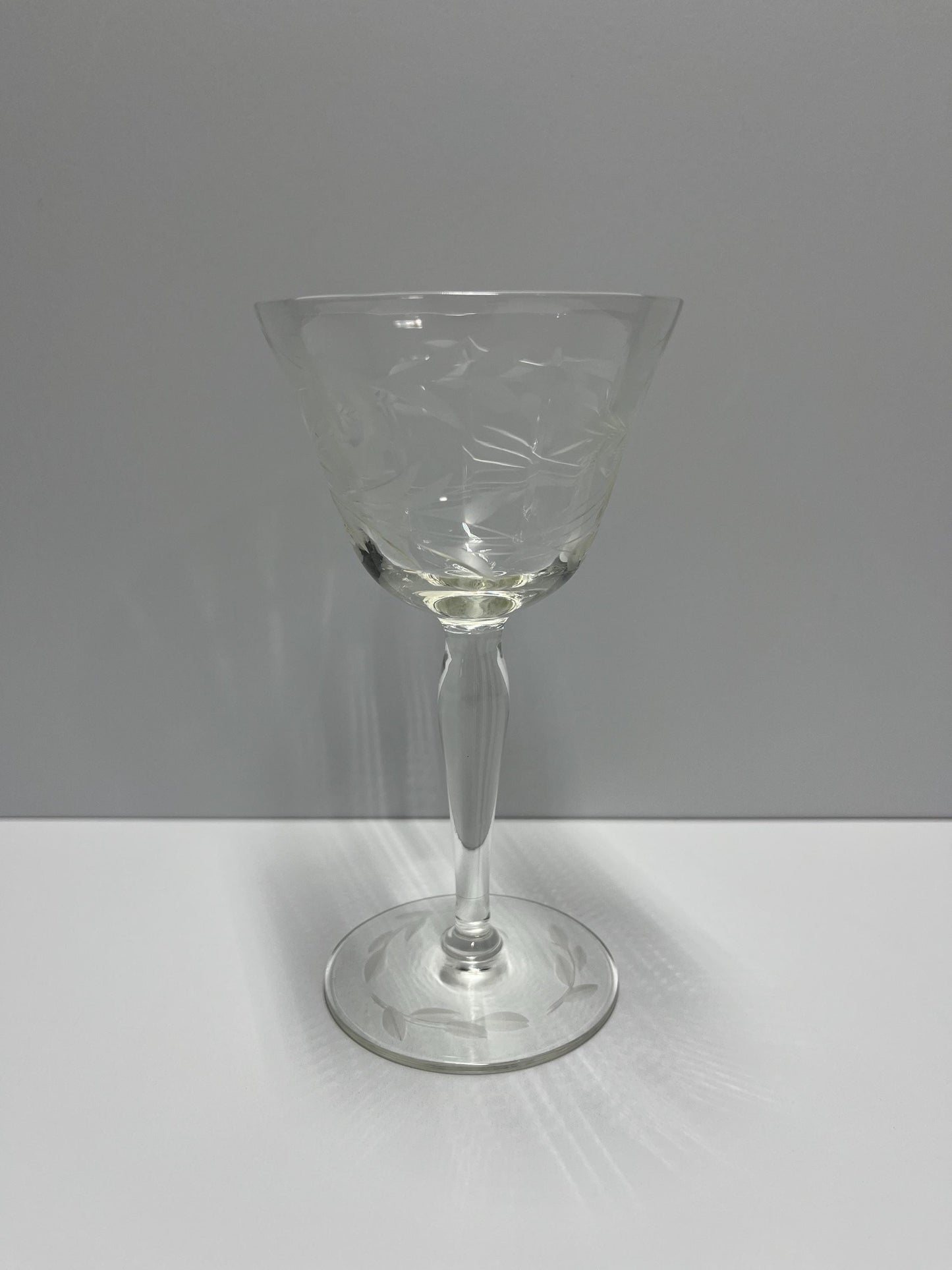 Vintage Etched Crystal Wine Goblet Glass With Flower Design