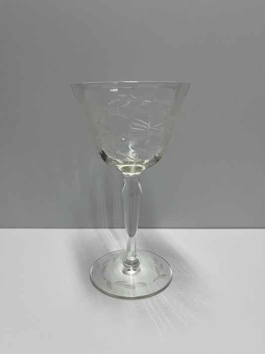 Vintage Etched Crystal Wine Goblet Glass With Flower Design