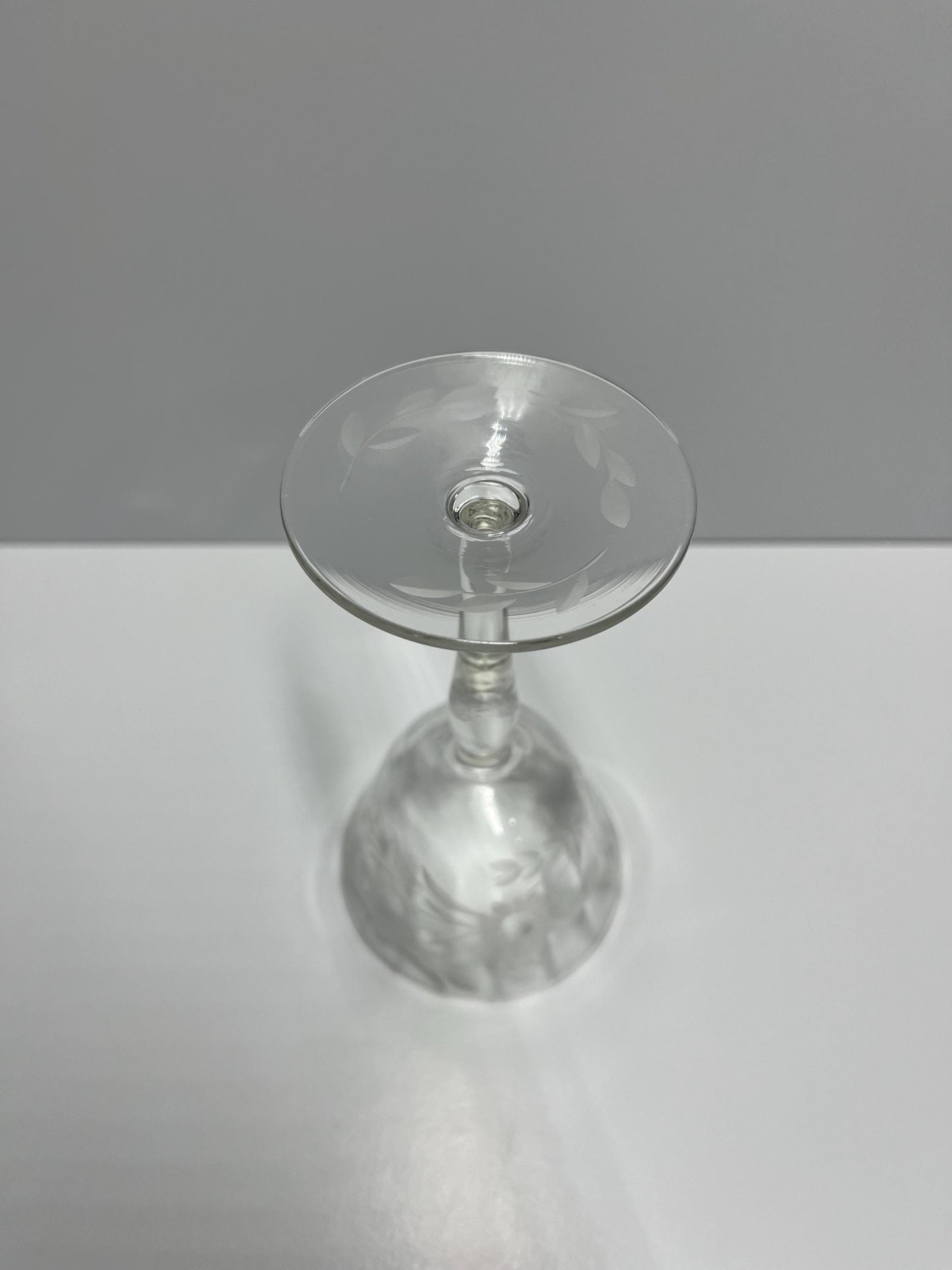 Vintage Etched Crystal Wine Goblet Glass With Flower Design
