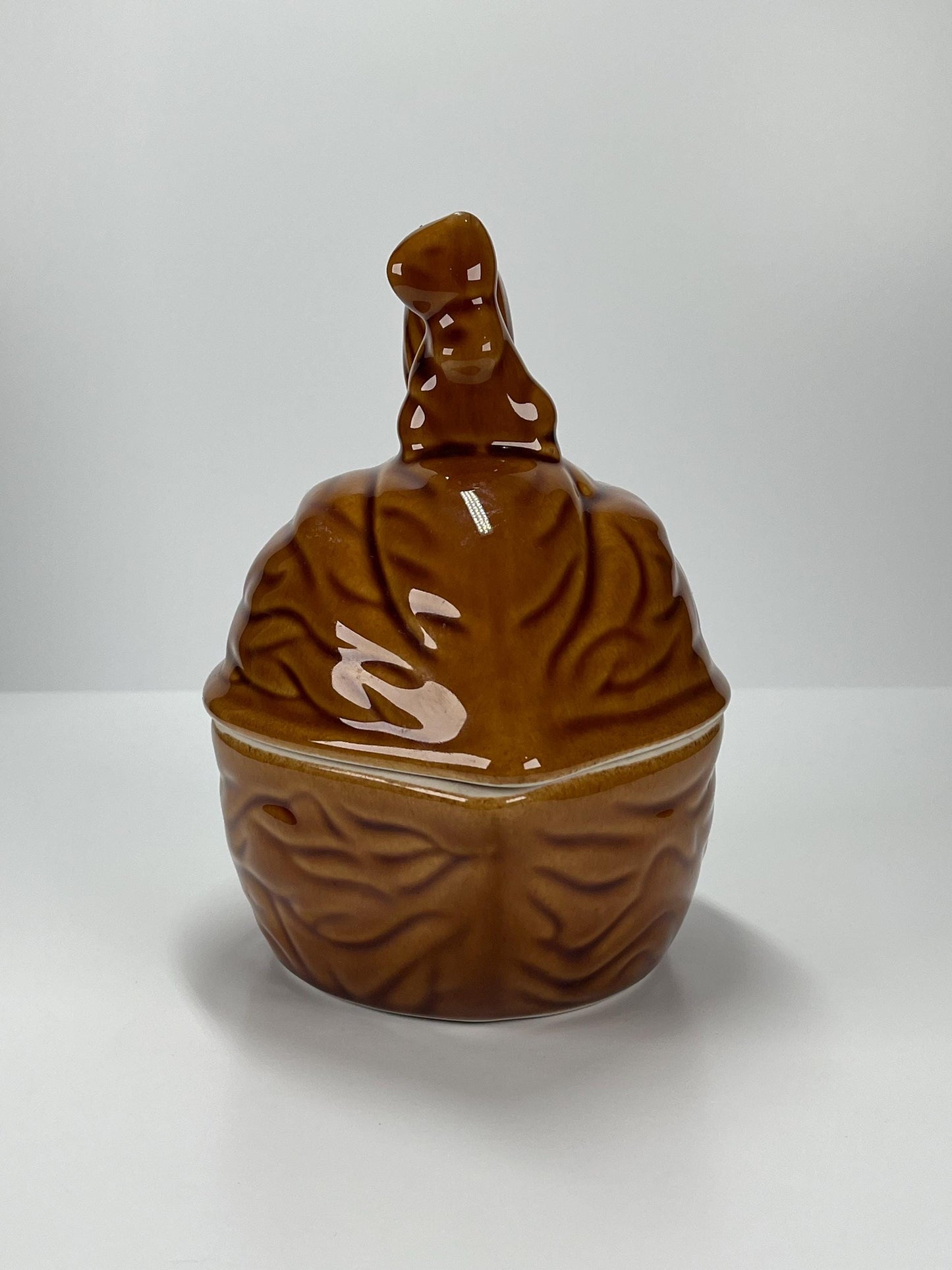 Vintage Ceramic Covered Dish in Shape of Nut with Adorable Squirrel on Top 1970's