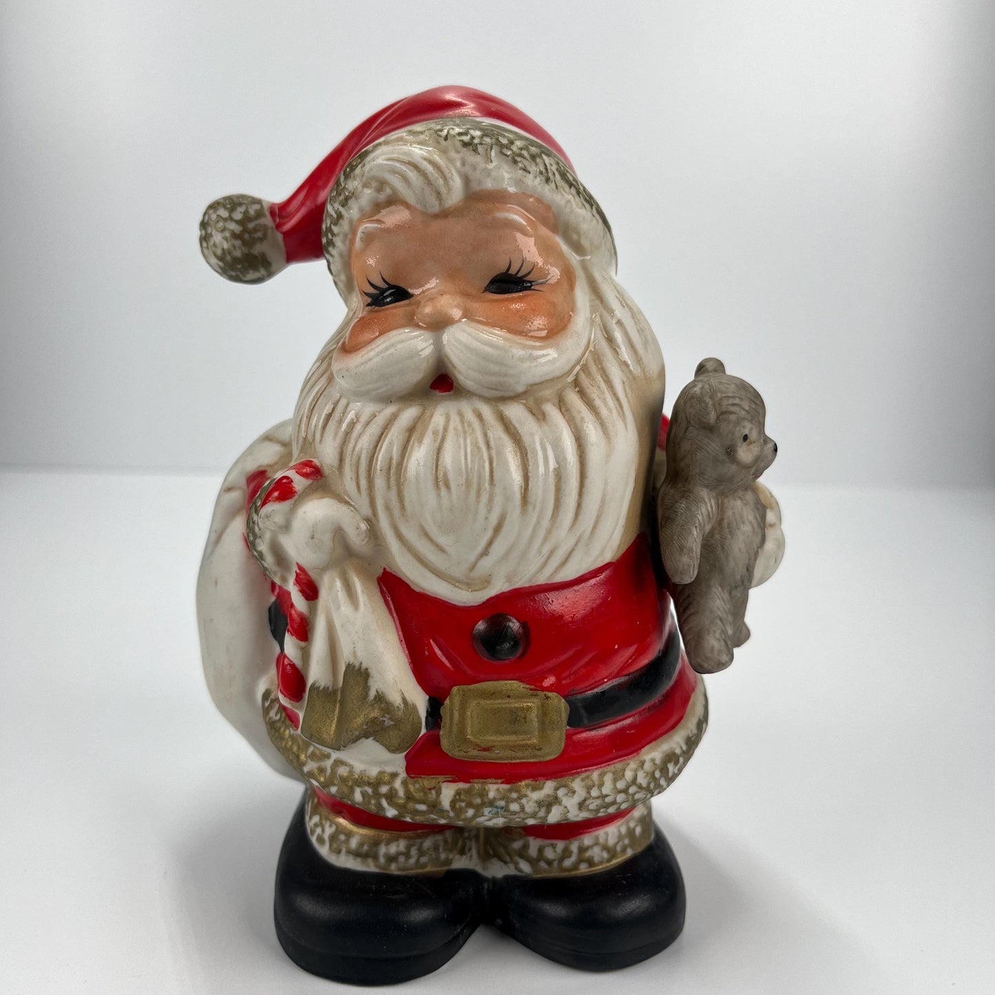 Vintage Ceramic Bank of Santa Holding a Toy Bag and Teddy Bear by Homco