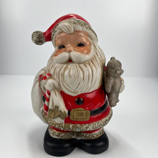 Vintage Ceramic Bank of Santa Holding a Toy Bag and Teddy Bear by Homco