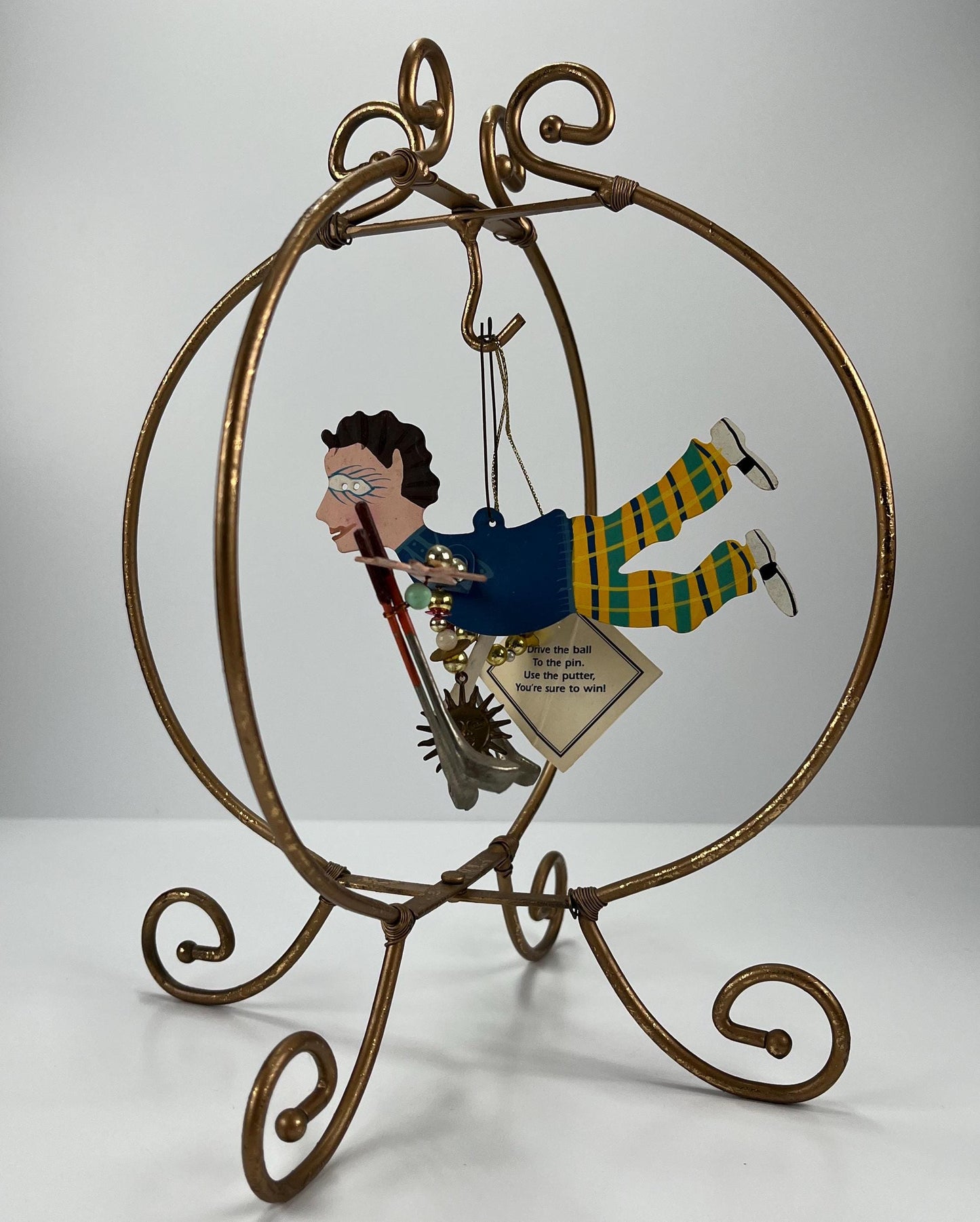 Vintage Fanciful Flights "Golfer Man" Hangin Art Ornament Signed by Karen Rossi