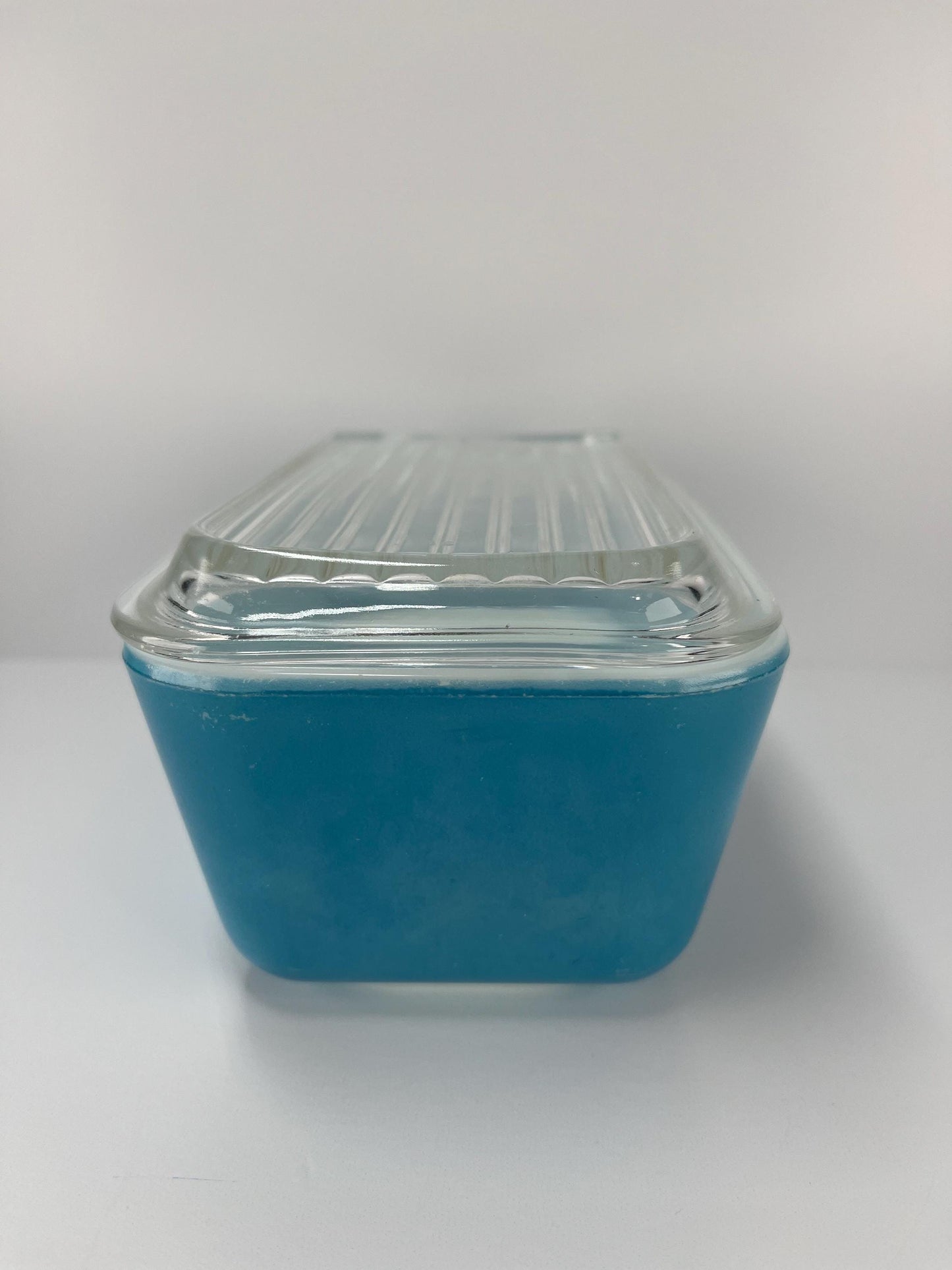 Vintage Pyrex Refrigerator Dish with Ribbed Lid in Blue and Labeled 502-В 502-C