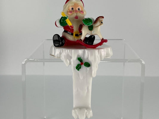 Vintage Stocking Holder of Santa and Rocking Horse