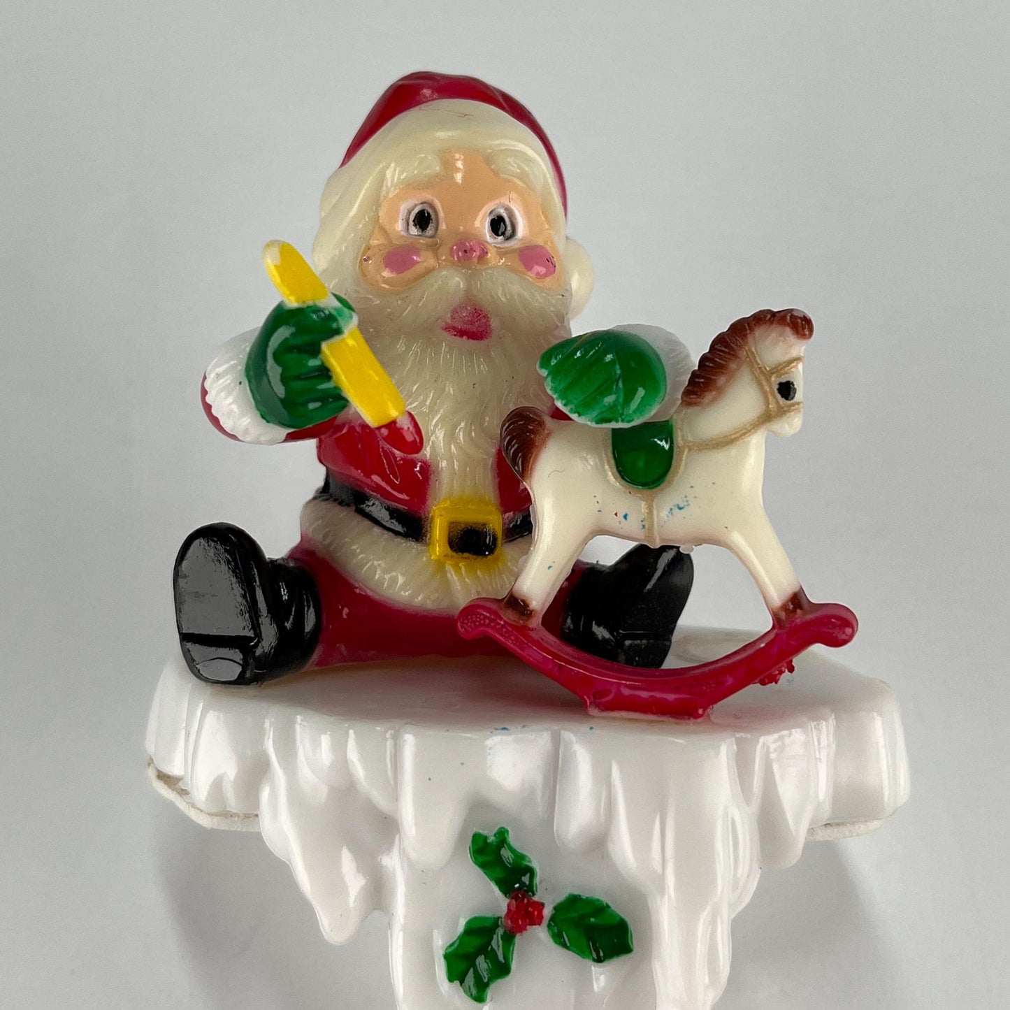 Vintage Stocking Holder of Santa and Rocking Horse