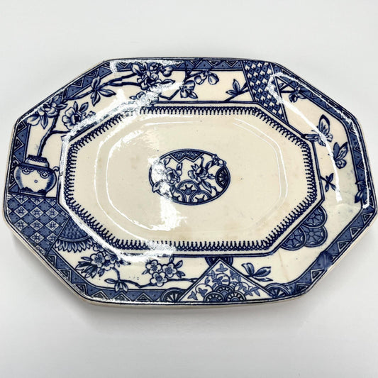 Antique Serving Plate in Ivory and Blue Floral by Victoria K and C