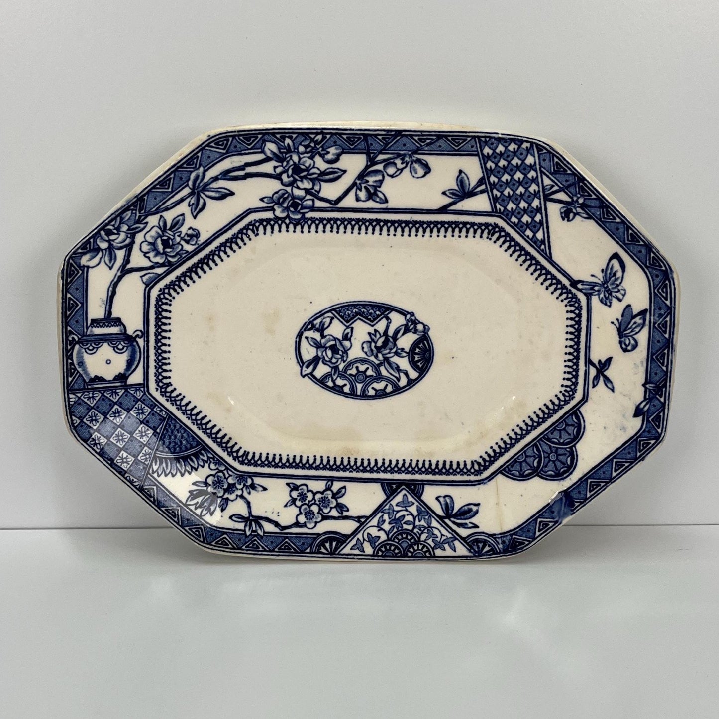 Antique Serving Plate in Ivory and Blue Floral by Victoria K and C