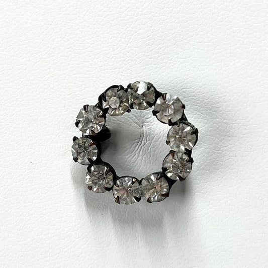 Vintage Brooch Pin Circle Shaped with Clear Rhinestone Design