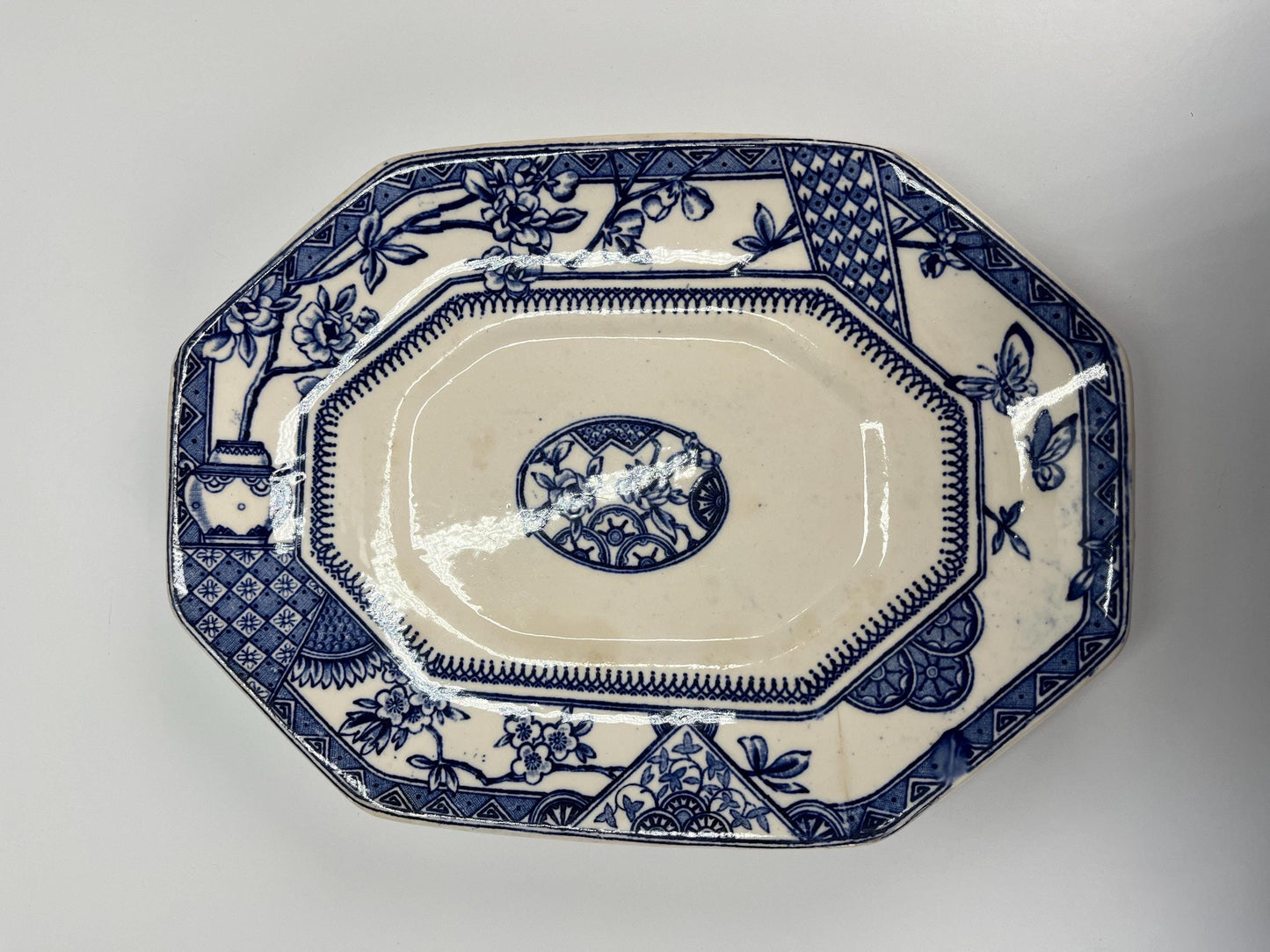 Antique Serving Plate in Ivory and Blue Floral by Victoria K and C