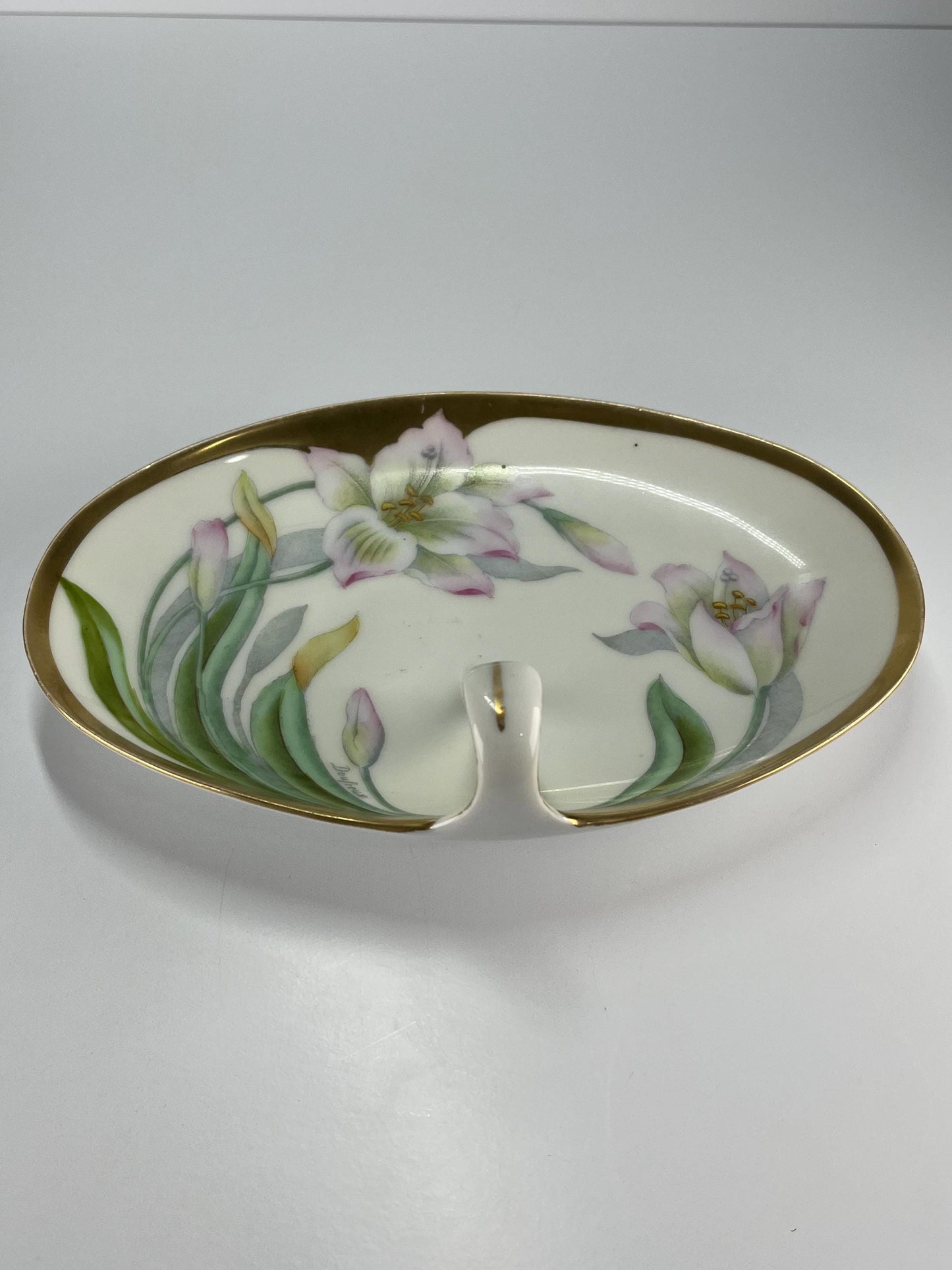 Vintage Hand Painted Bavarian Porcelain Dish Signed