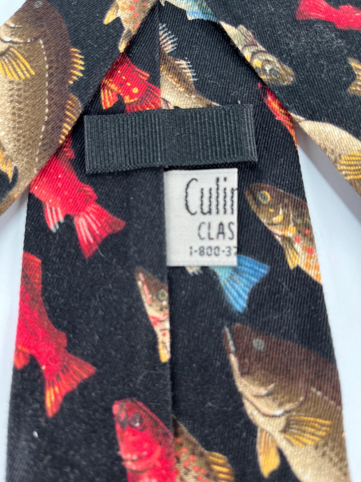 Vintage Black Necktie of Freshwater Fish by Culinary Classic