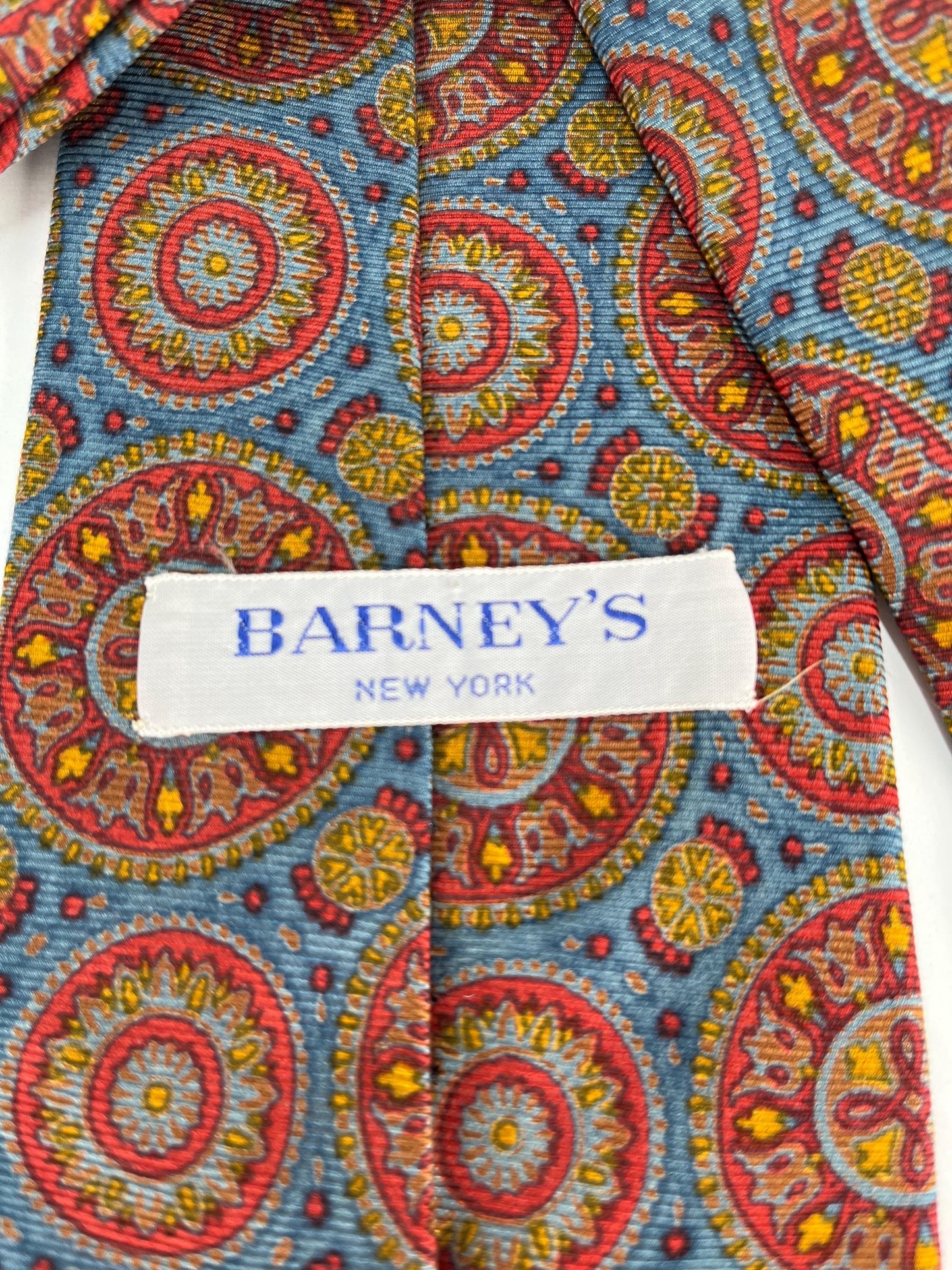 Vintage Necktie in Red, Yellow, and Blue Mandala Design by Barney's New York