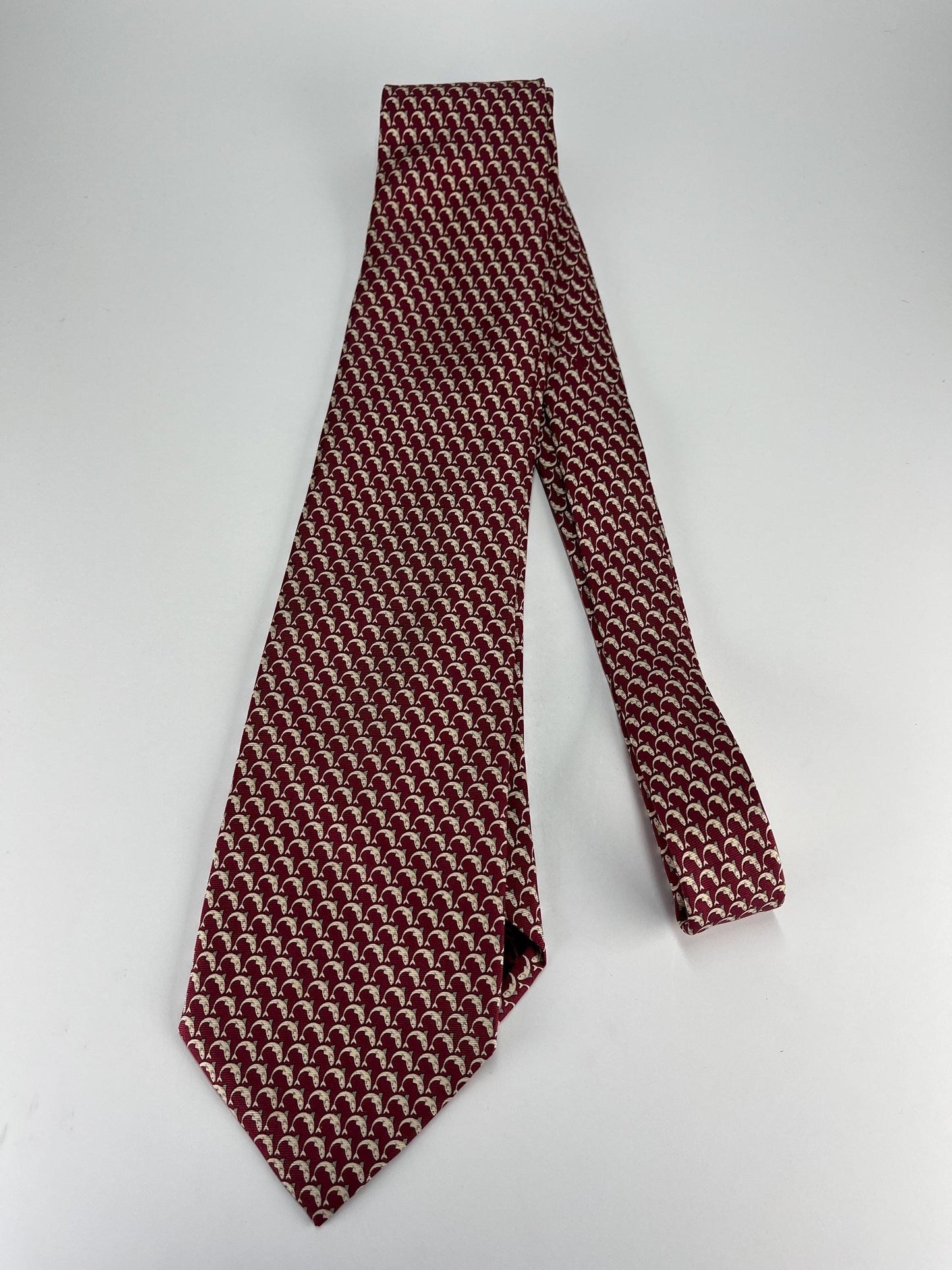 Vintage Red Necktie with Fish Pattern Design by Emidio Tucci and Made in Spain