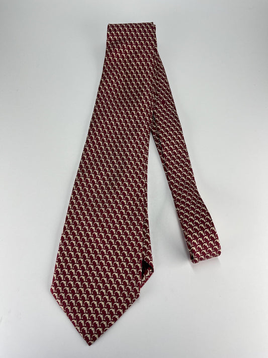 Vintage Red Necktie with Fish Pattern Design by Emidio Tucci and Made in Spain