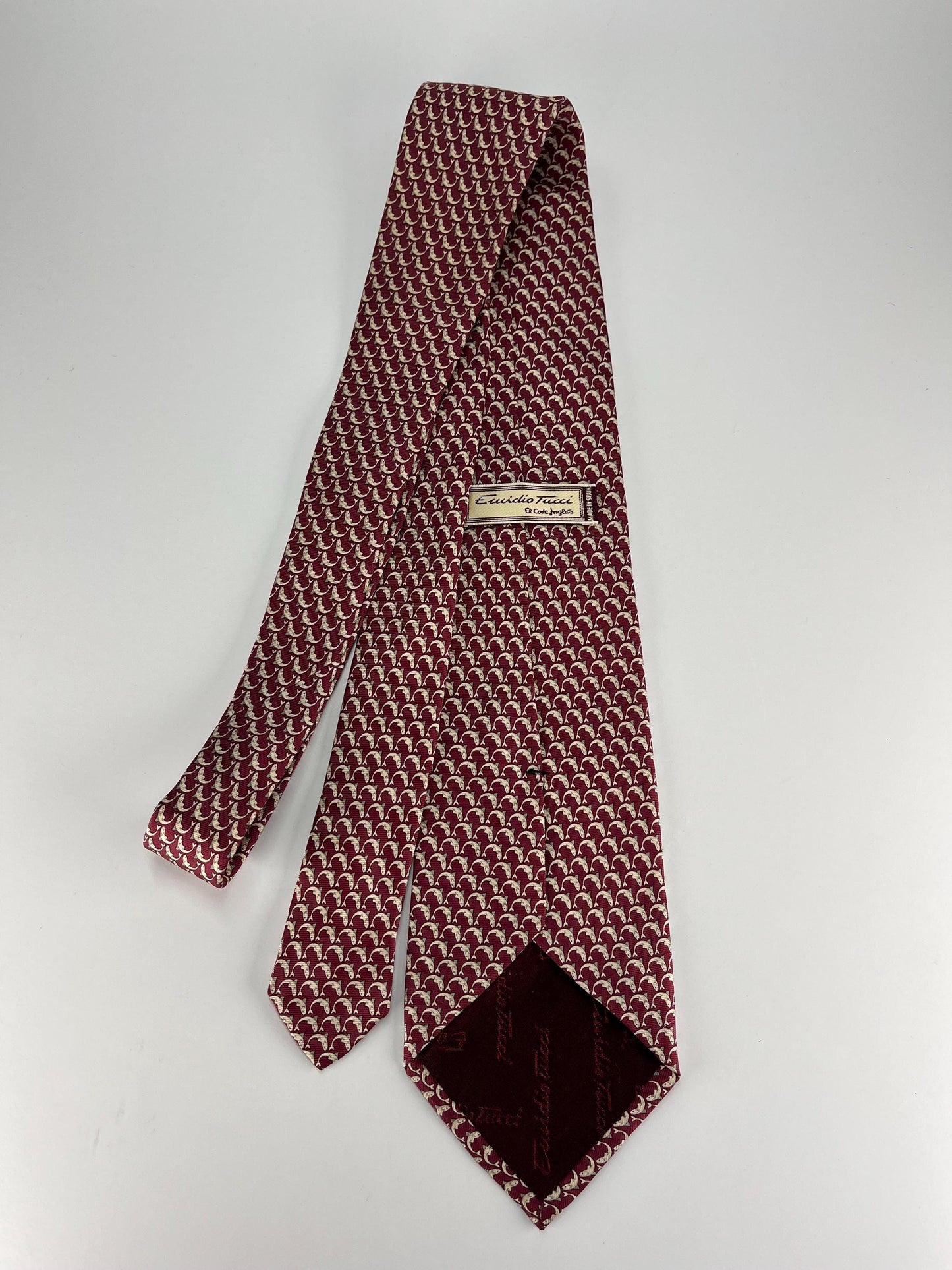 Vintage Red Necktie with Fish Pattern Design by Emidio Tucci and Made in Spain