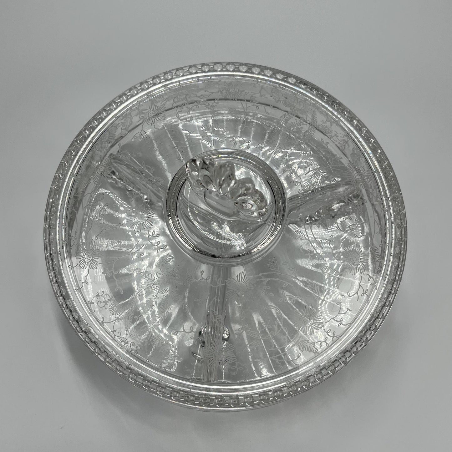 Vintage Candy Bowl in Etched Clear Glass with Lid by New Martinsville