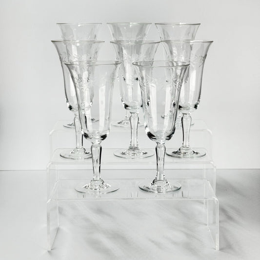 Vintage Sherry Glasses with Etched Willow Moon Design by Pioneer Japan Set of 8