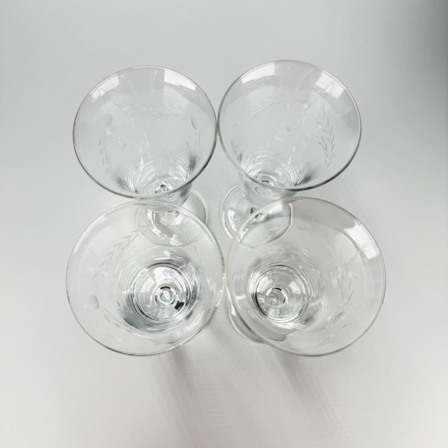 Vintage Sherry Glasses with Etched Willow Moon Design by Pioneer Japan Set of 8