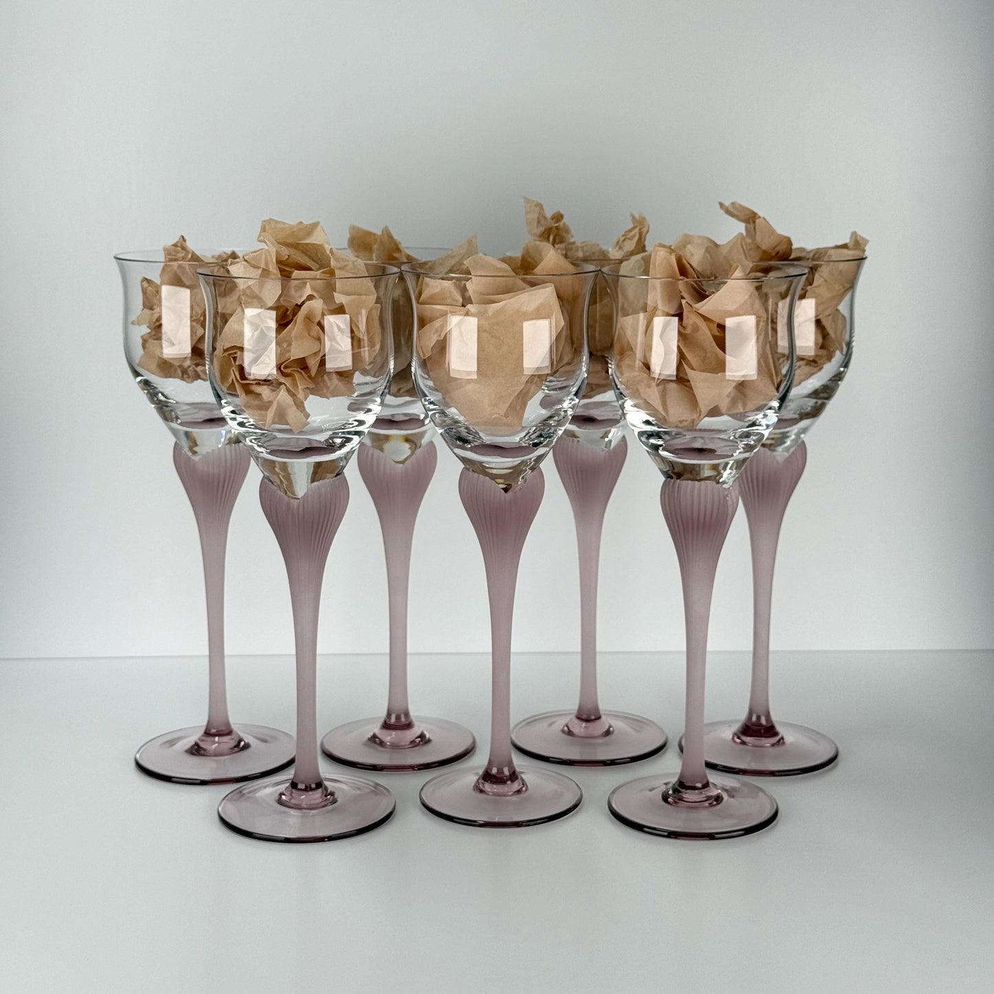 Vintage Mikasa Wine Glasses with Frosted Amethyst Heart Stems