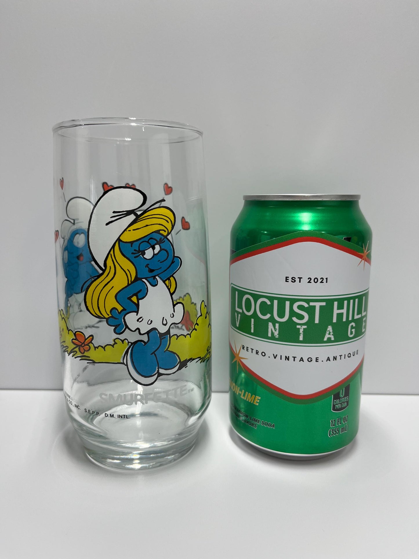 Vintage Smurfette Glass with Hearts Collectible 1982