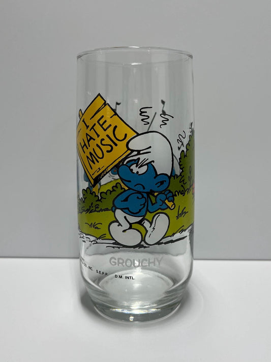 Vintage Grouchy Smurf Glass Collectible 1982