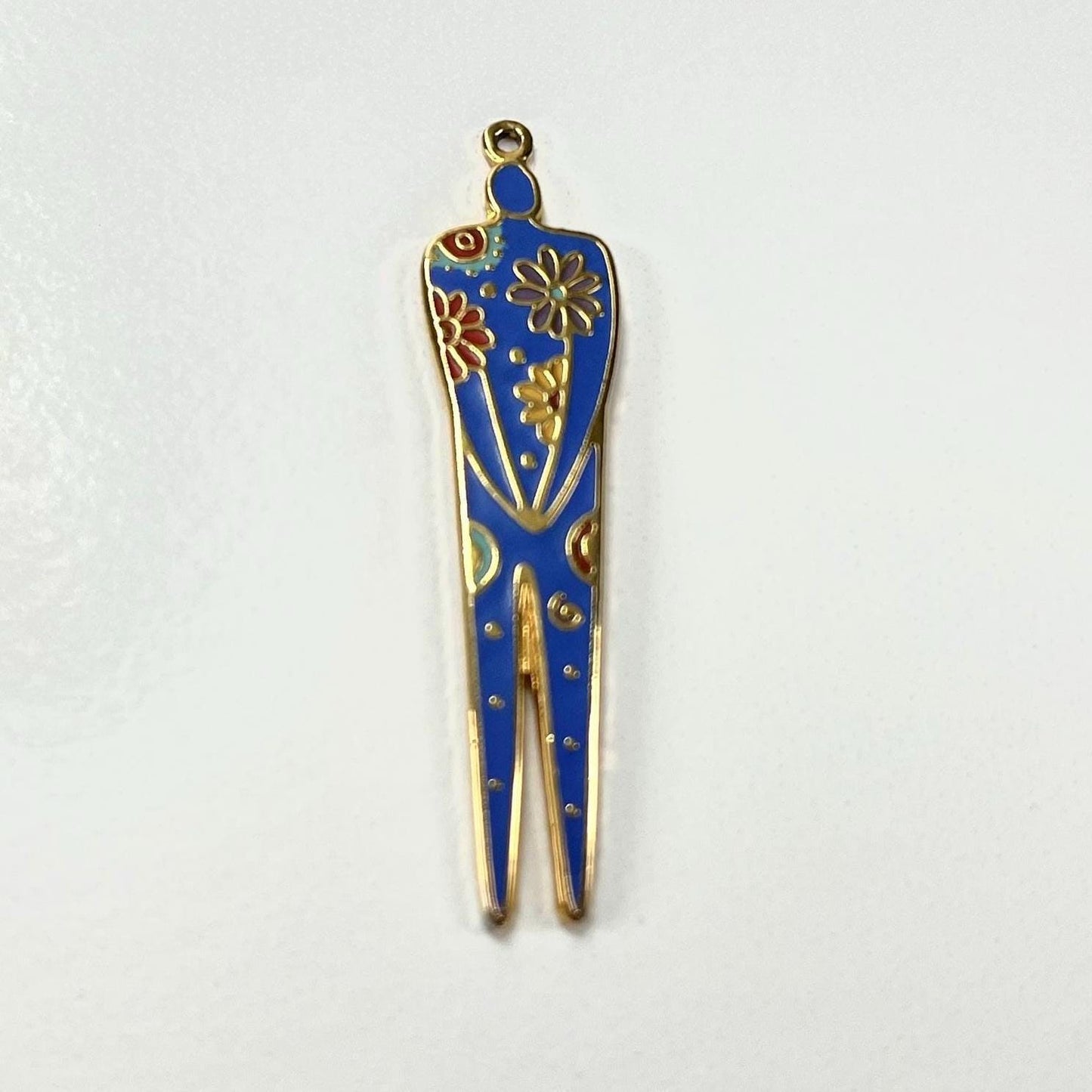 Vintage Pendant In Gold Tone with Blue Enamel "Flowering Woman" by Laurel Burch 1993