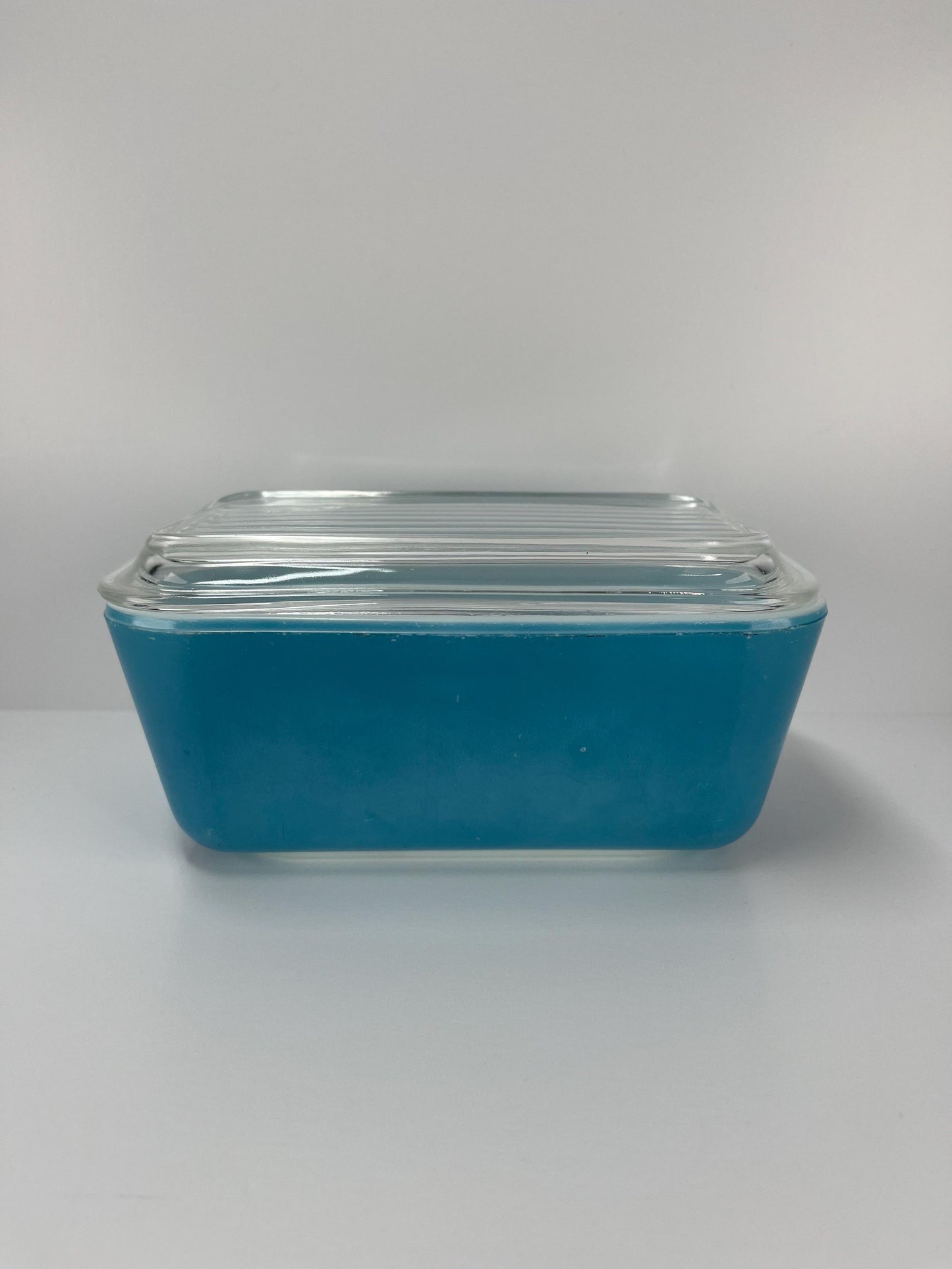 Vintage Pyrex Refrigerator Dish with Ribbed Lid in Blue and Labeled 502-В 502-C